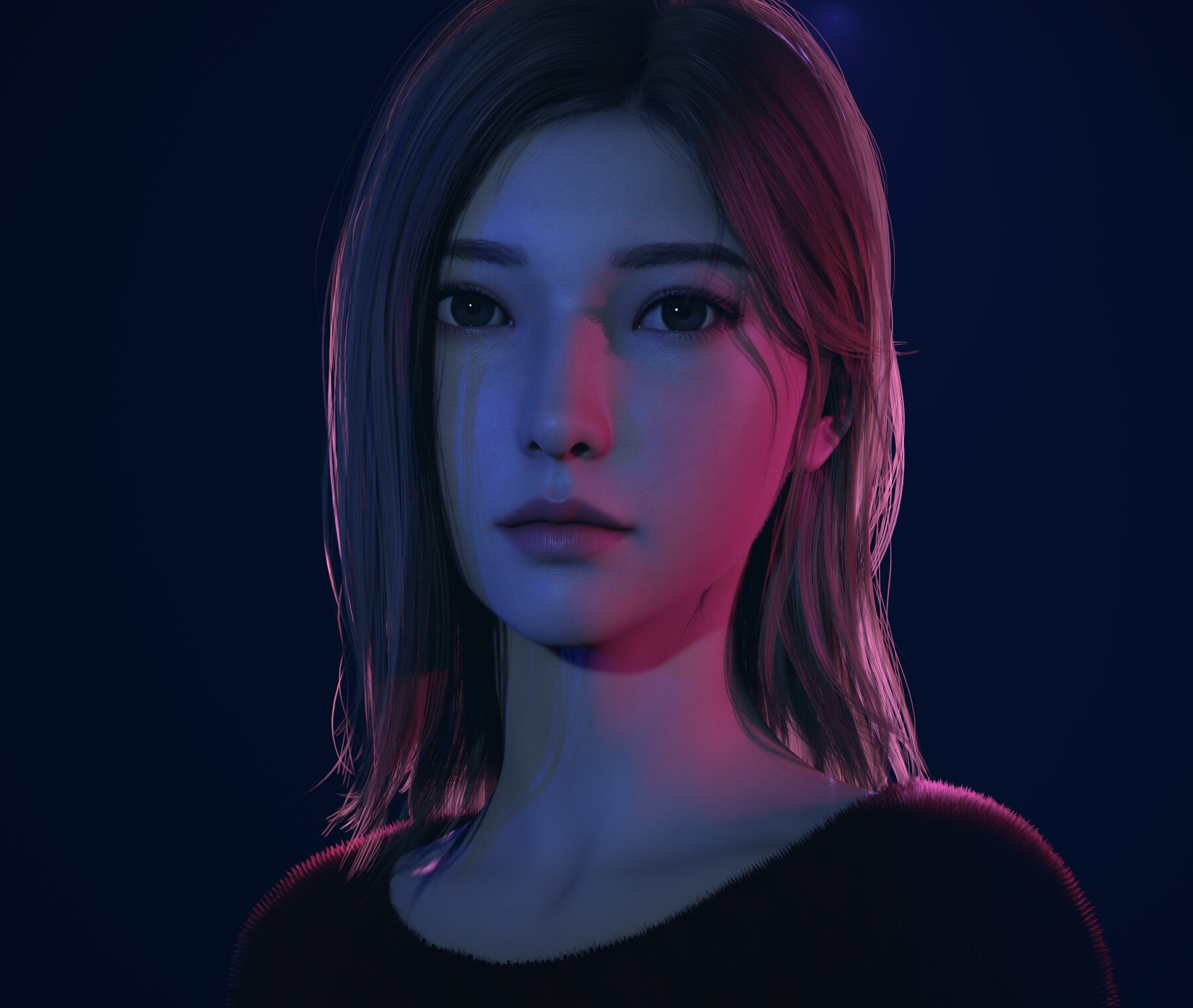 Artwork of a woman with pink and blue lighting HD Wallpaper