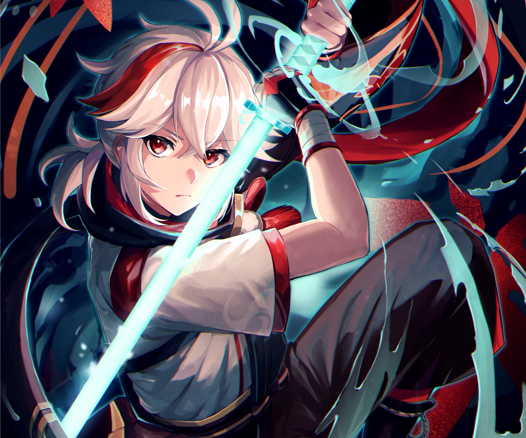 Kaedehara Kazuha with a glowing sword HD Wallpaper