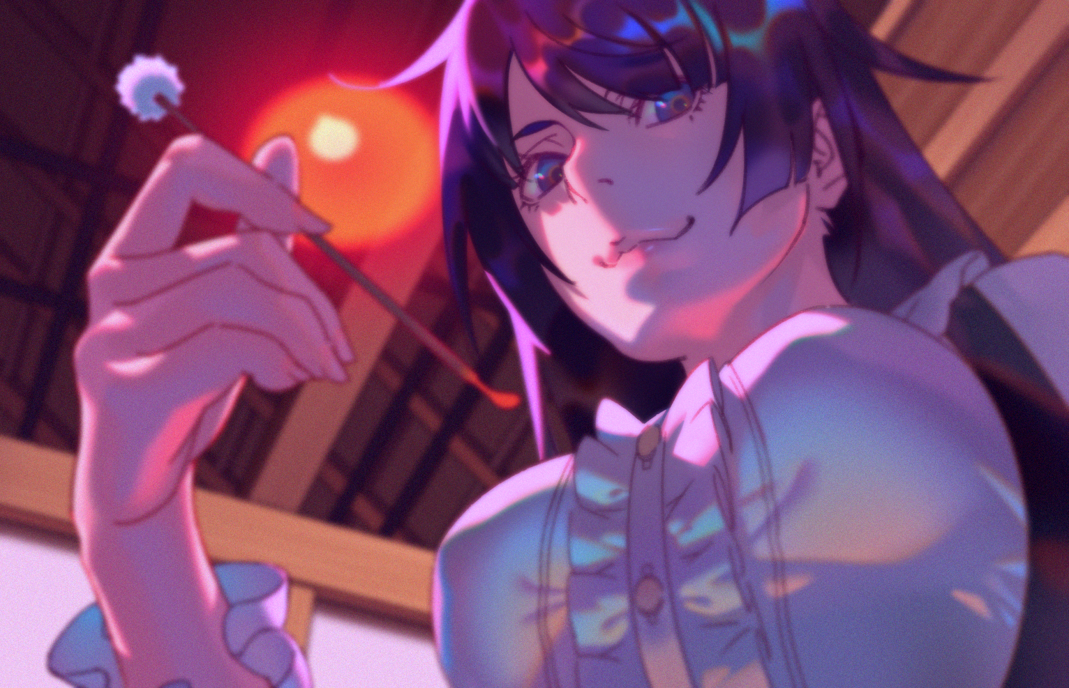 Senjougahara Hitagi from Monogatari Series holding a cotton swab HD Wallpaper