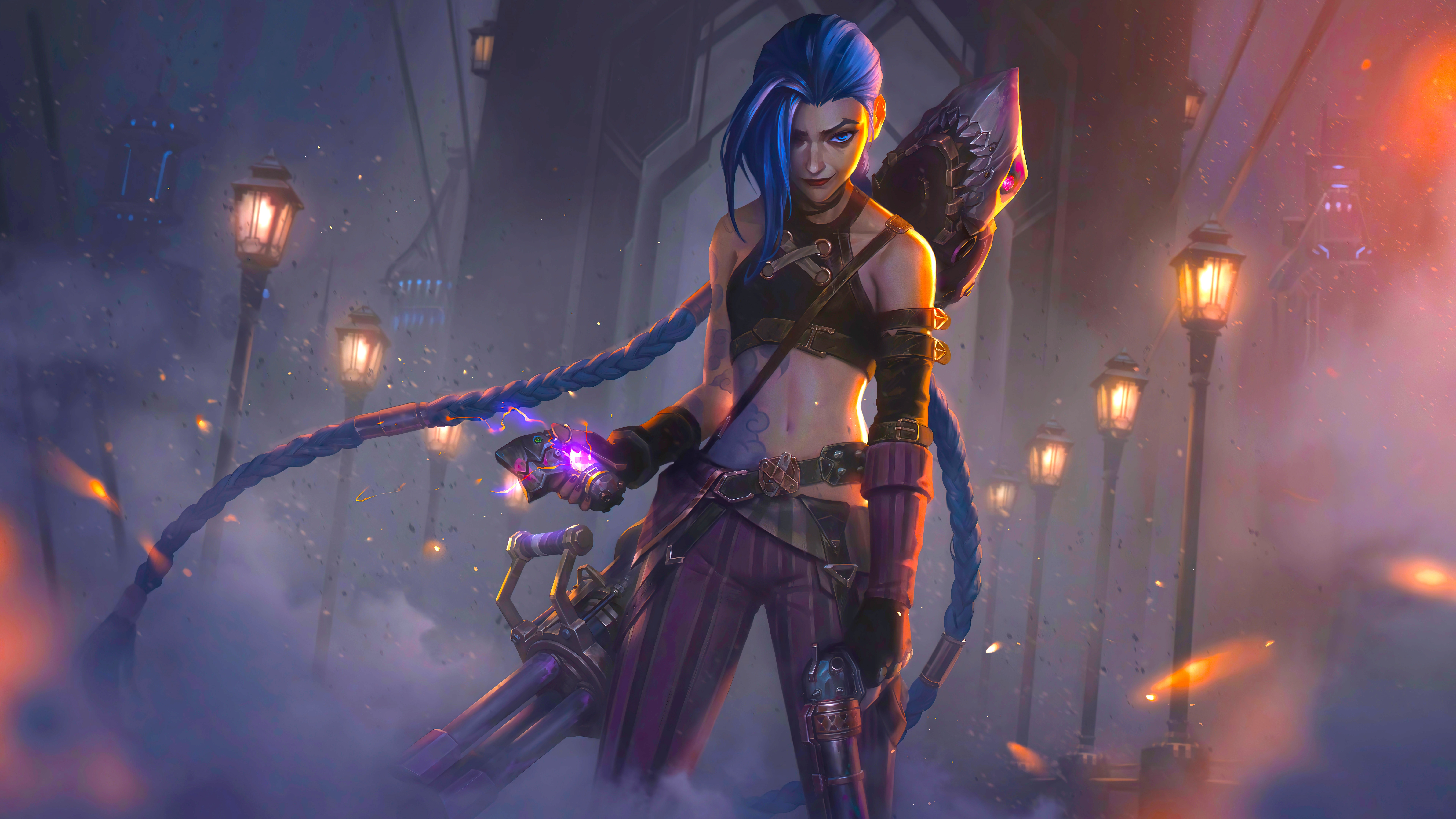 4K Jinx from Arcane with street lights HD Wallpaper