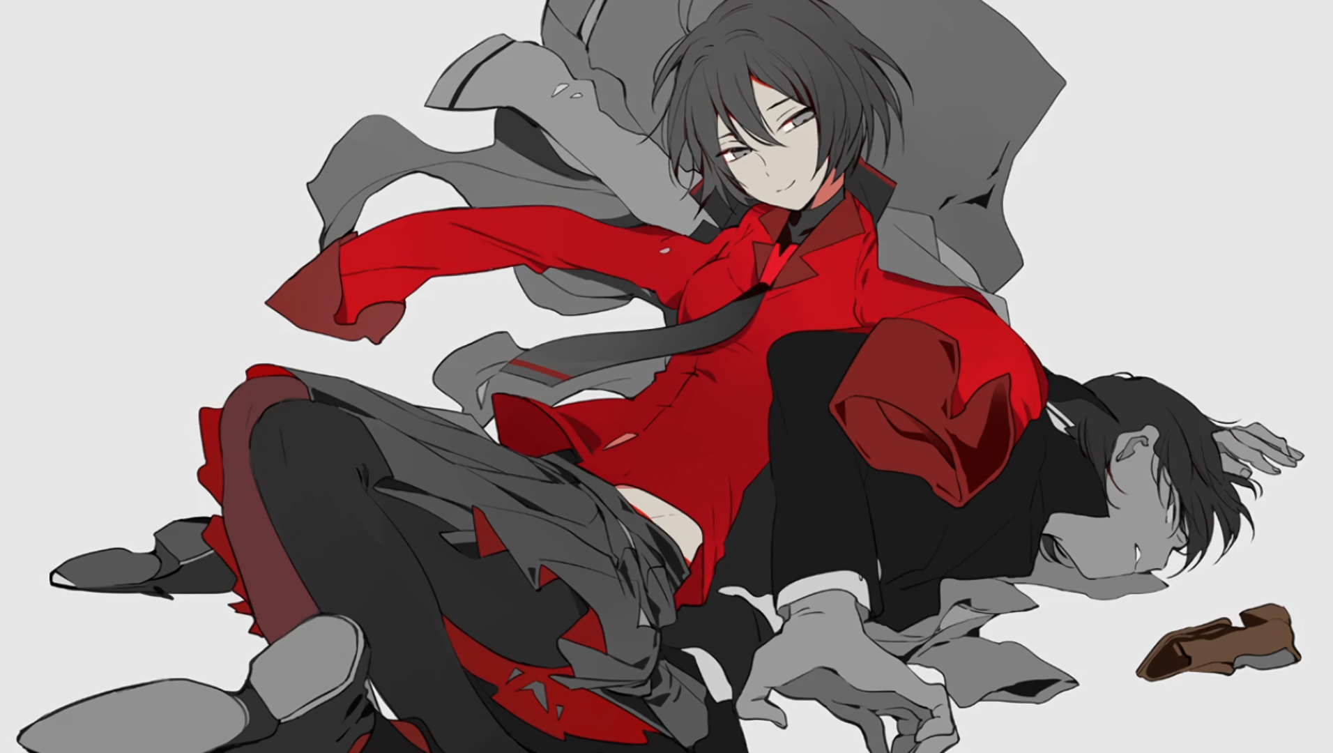 Oshino Ougi from Monogatari Series in red suit HD Wallpaper