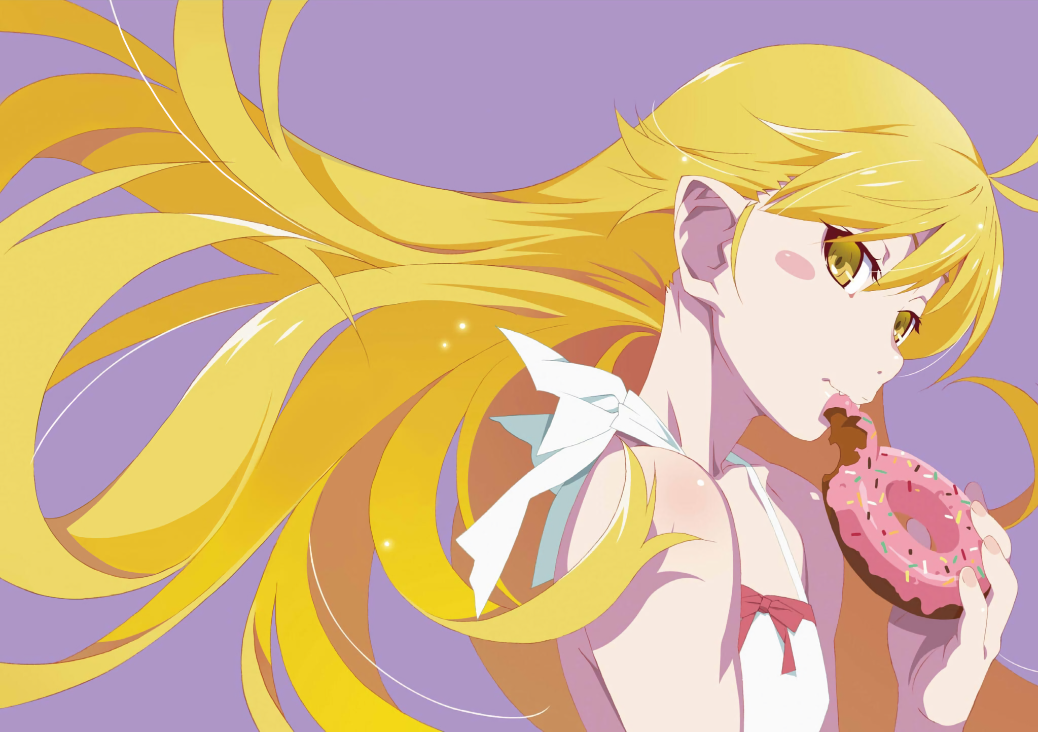Oshino Shinobu eating a donut HD Wallpaper