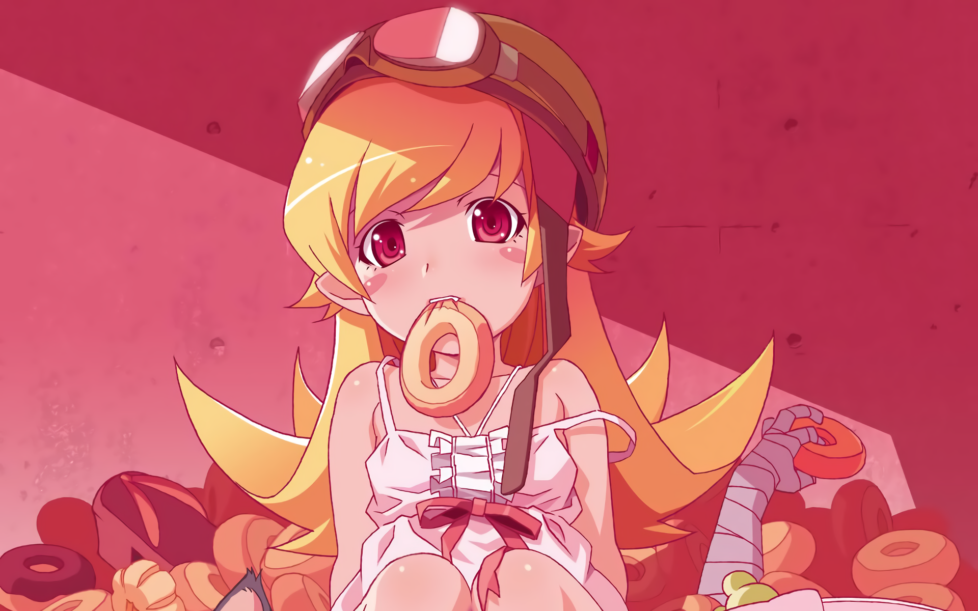 Oshino Shinobu from Monogatari Series eating donuts HD Wallpaper