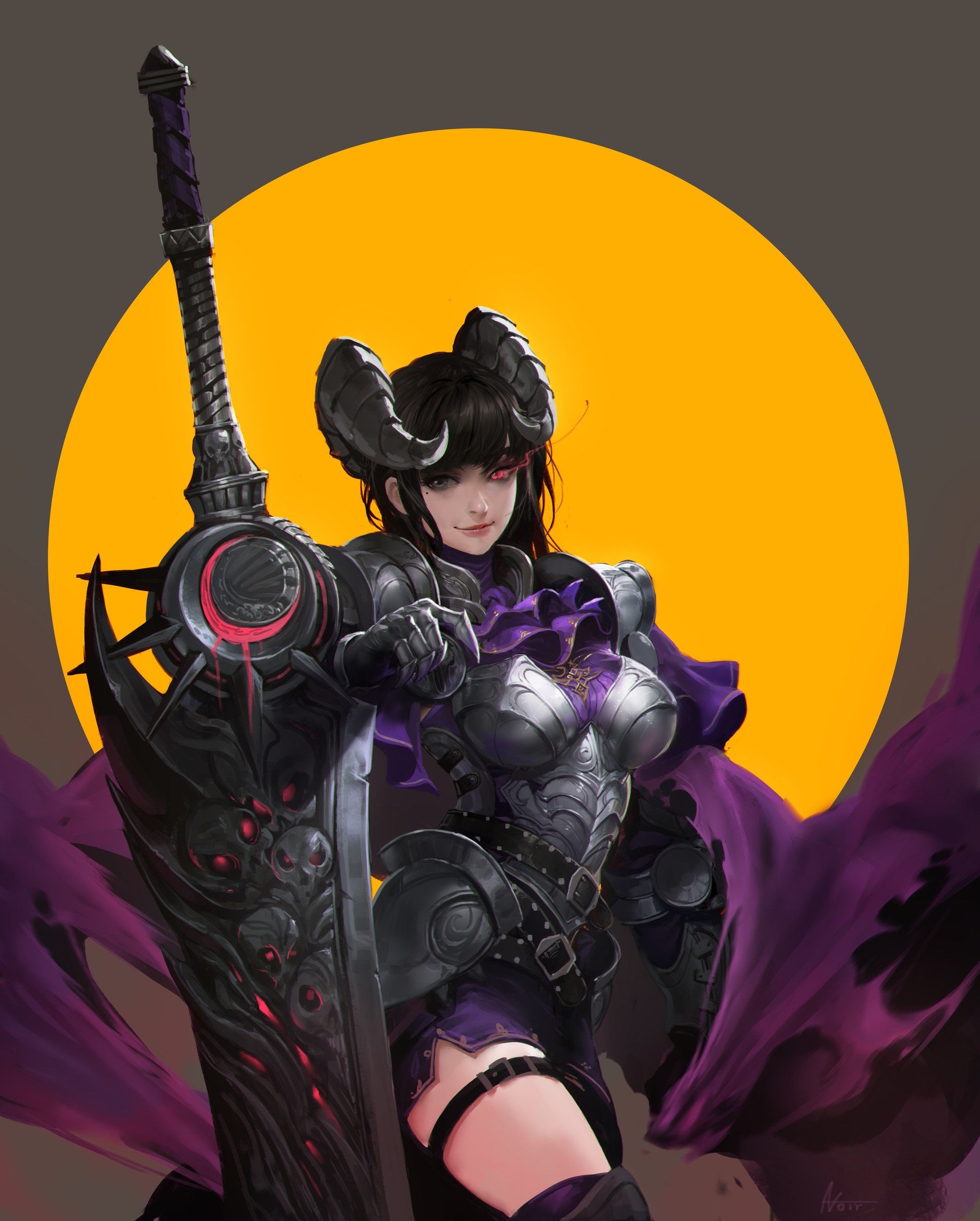Fantasy warrior with horns and a large sword HD Phone Wallpaper