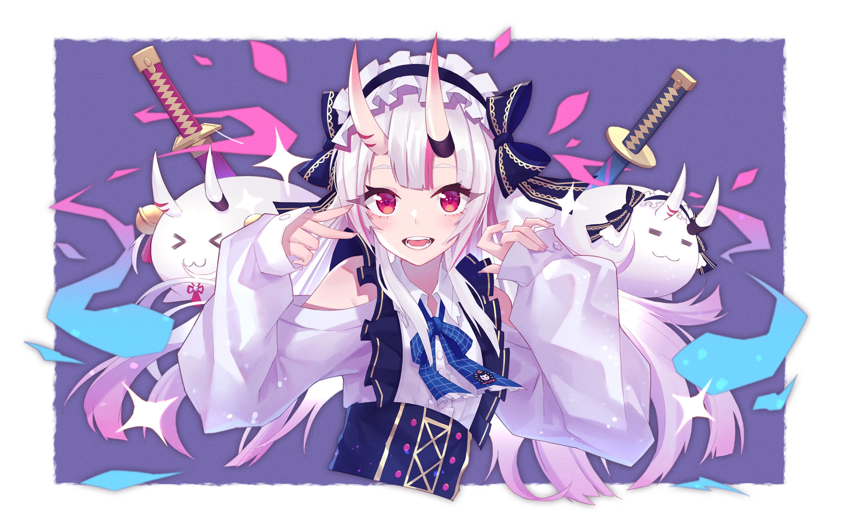 Nakiri Ayame with Oni Companions and Katanas HD Wallpaper