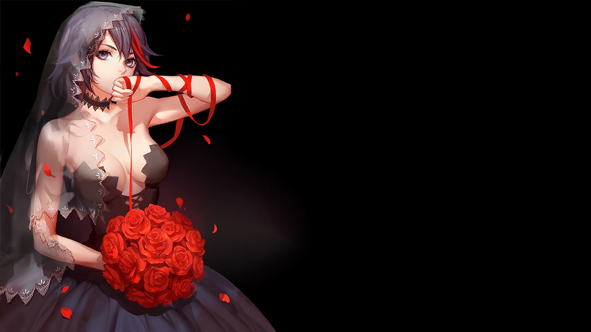 Matoi Ryuuko in a wedding dress with roses HD Wallpaper