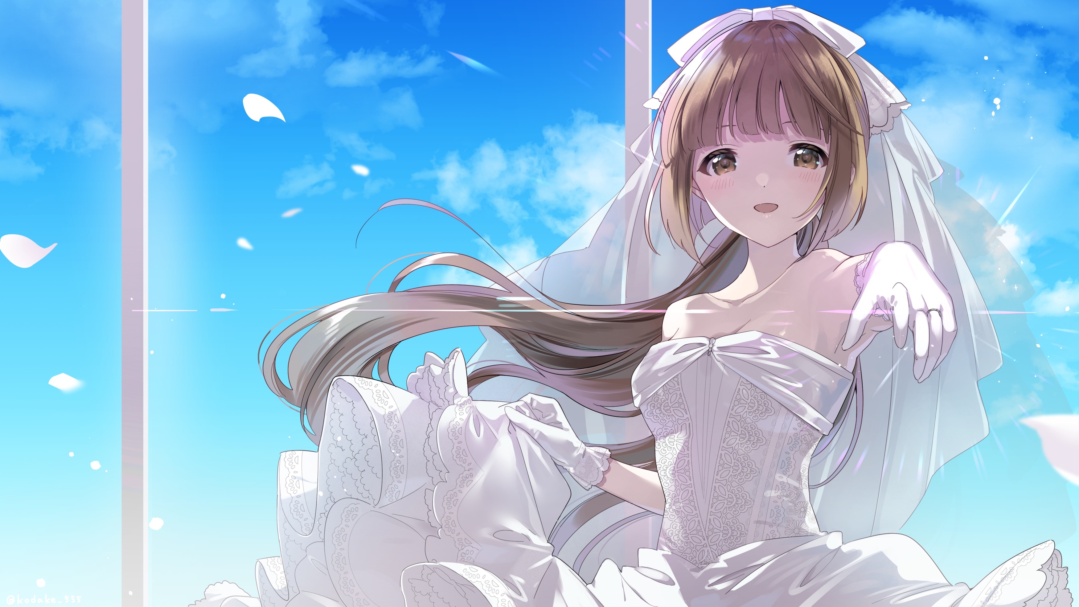 Yoshino Yorita in a wedding dress under a blue sky HD Wallpaper