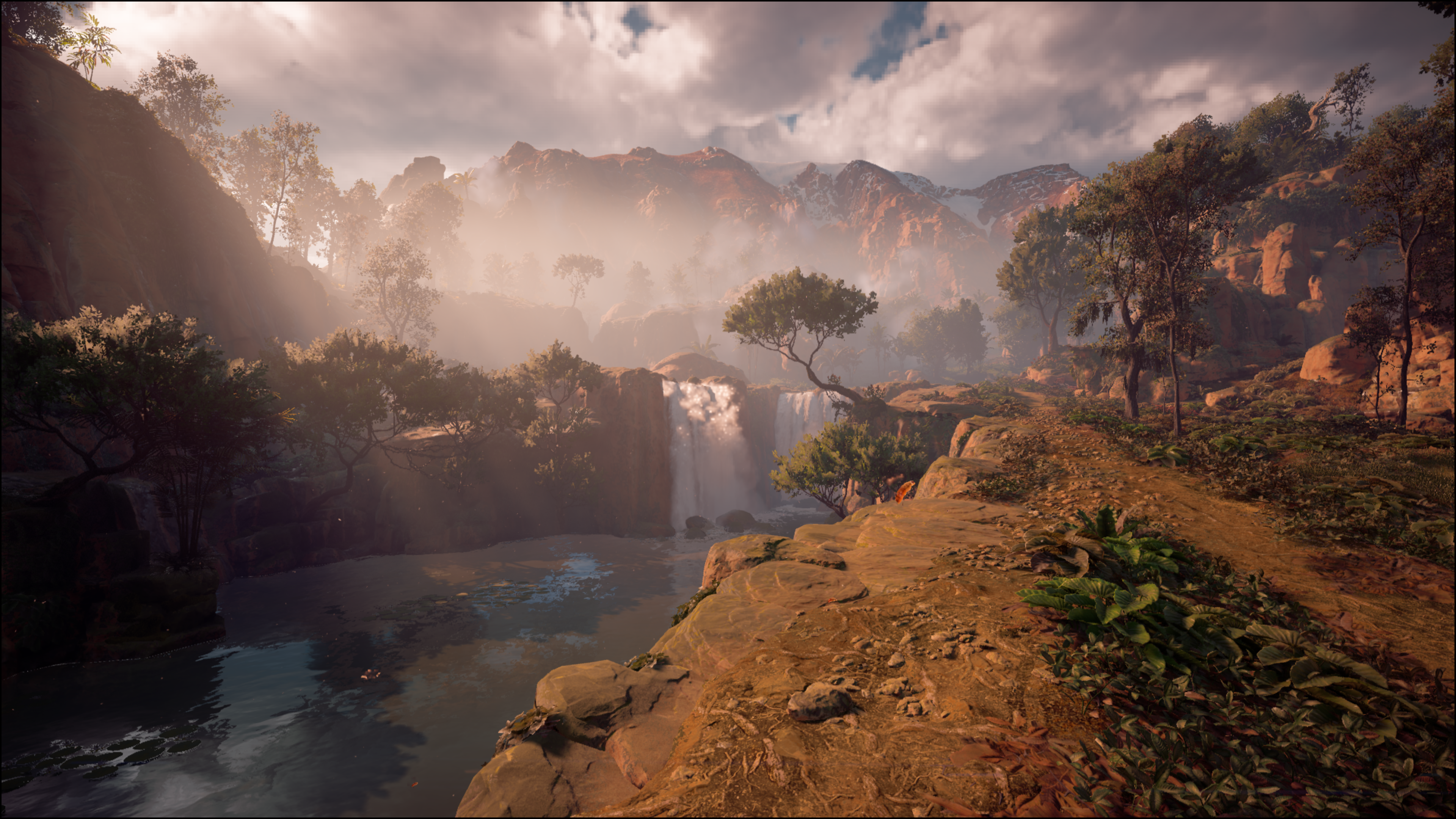 4K Horizon: Zero Dawn landscape with waterfall HD Wallpaper