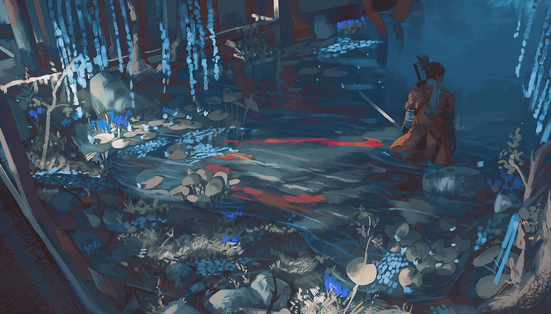 Sekiro: Shadows Die Twice character in a pond HD Wallpaper