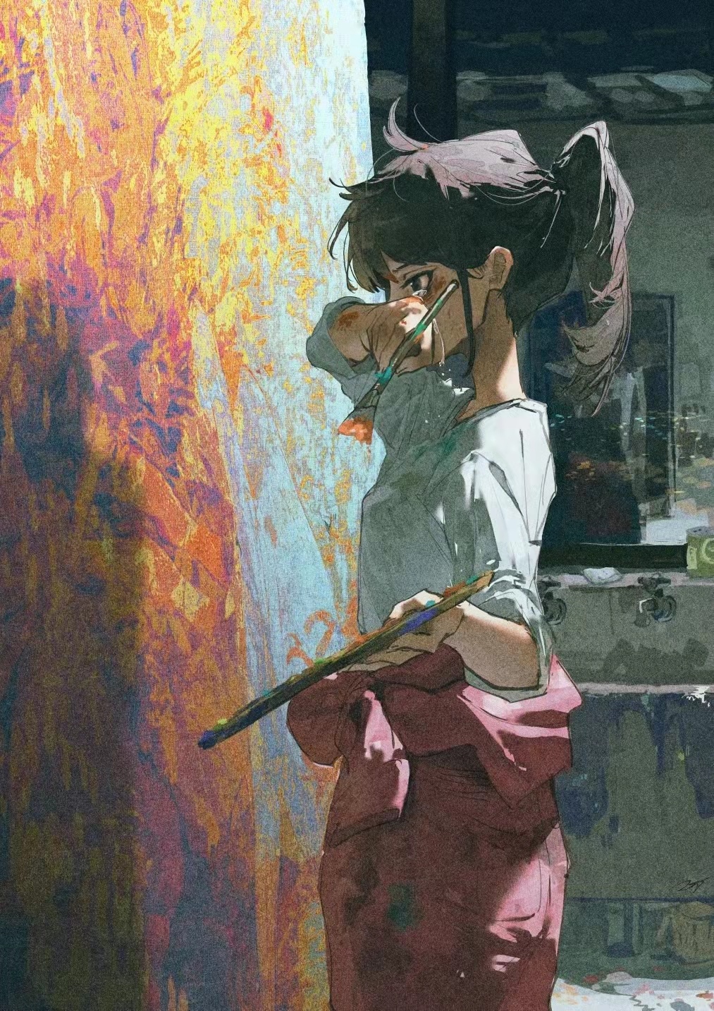 Girl painting on a canvas with tears HD Phone Wallpaper