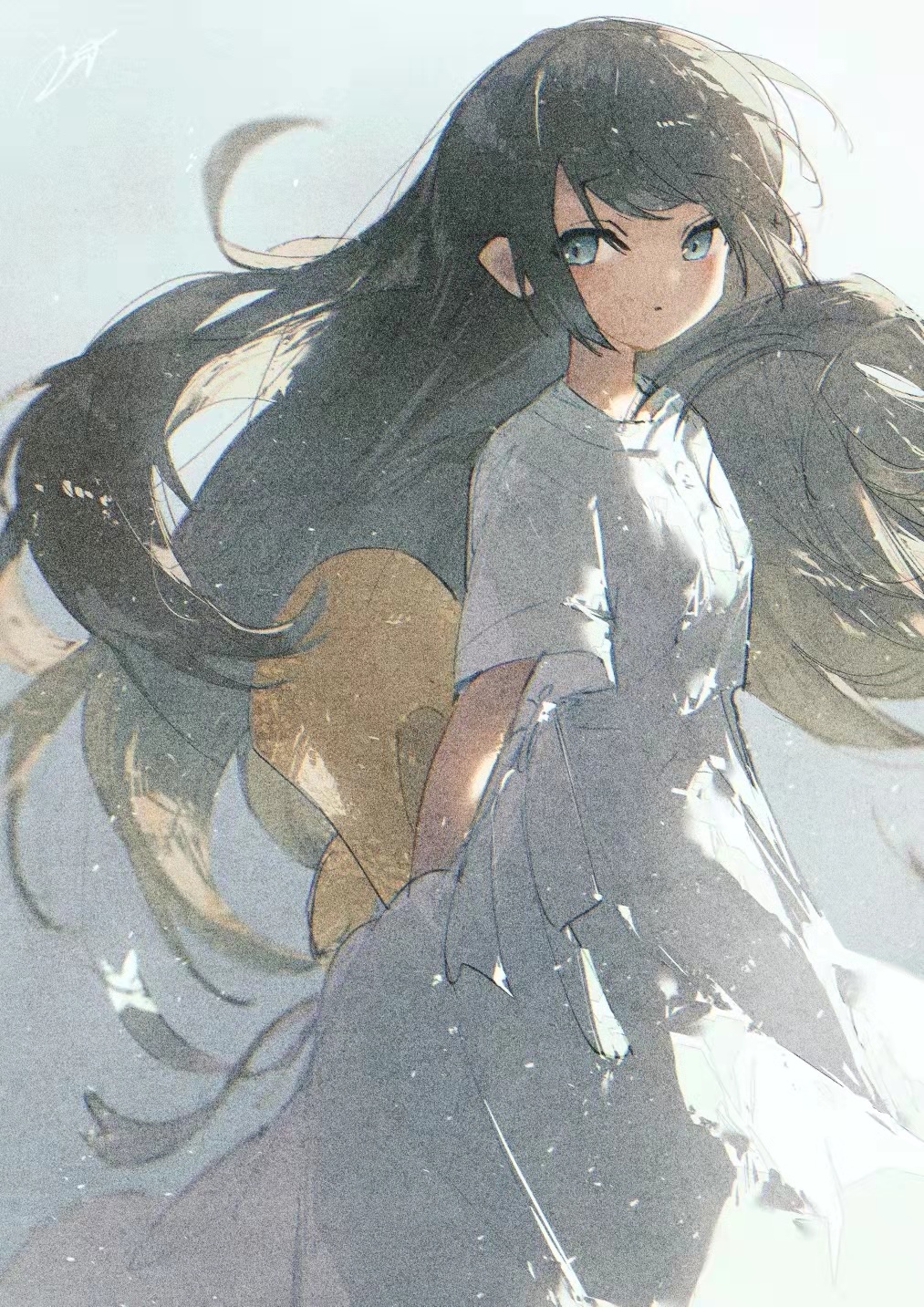 Anime girl with long black hair and blue eyes HD Phone Wallpaper