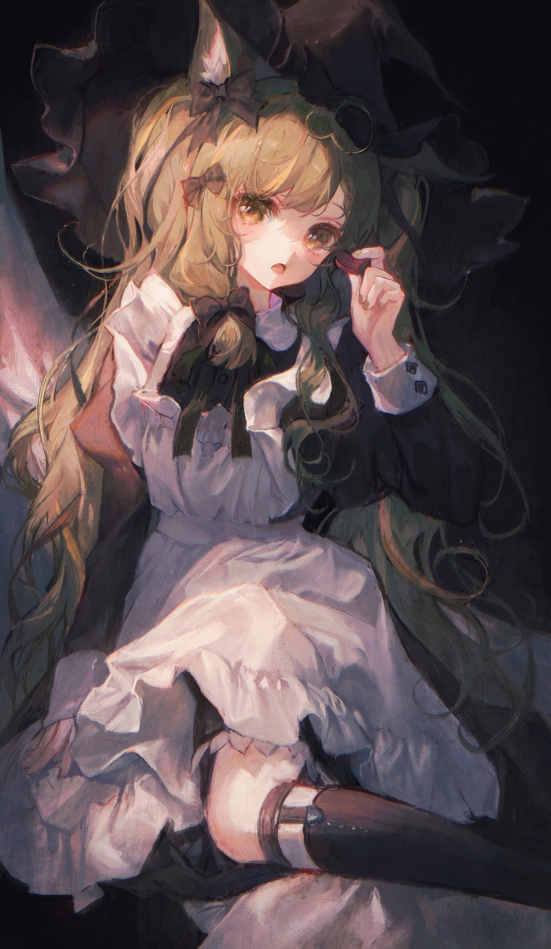 Anime girl with animal ears and witch hat HD Phone Wallpaper