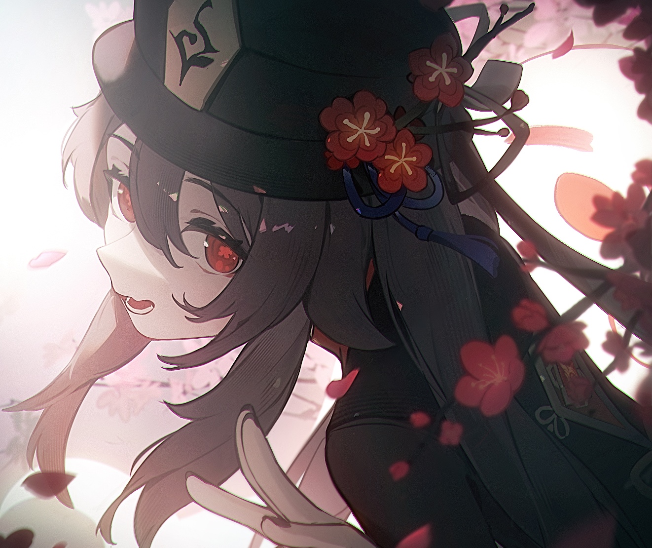 Hu Tao from Genshin Impact with Cherry Blossoms HD Wallpaper