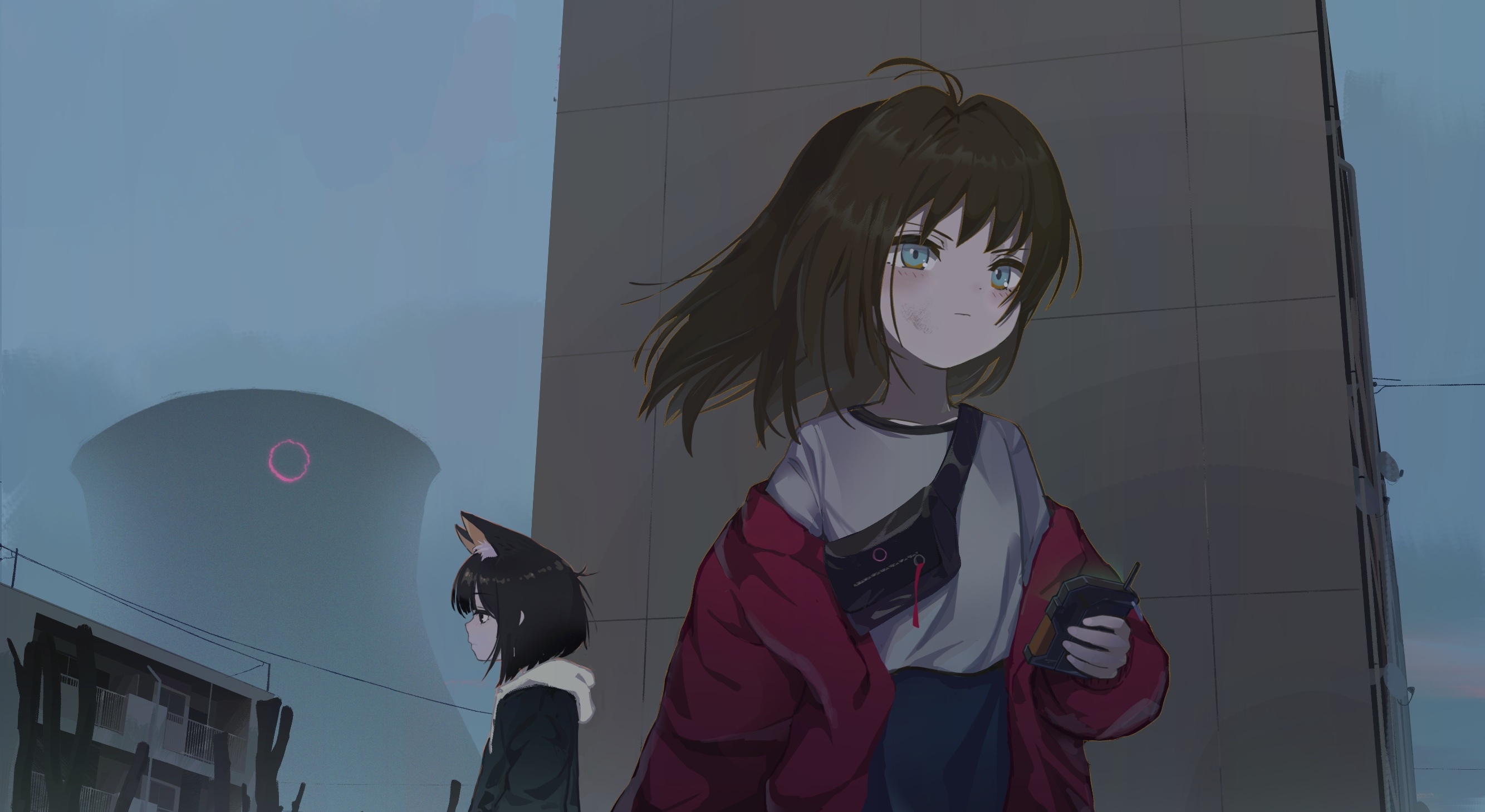 Two girls in a desolate urban environment HD Wallpaper
