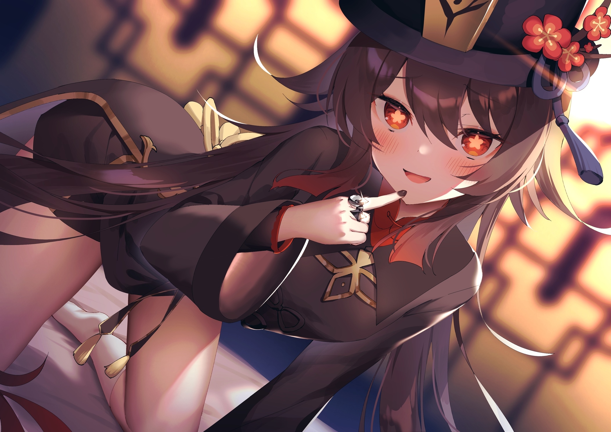 Hu Tao from Genshin Impact with red eyes HD Wallpaper