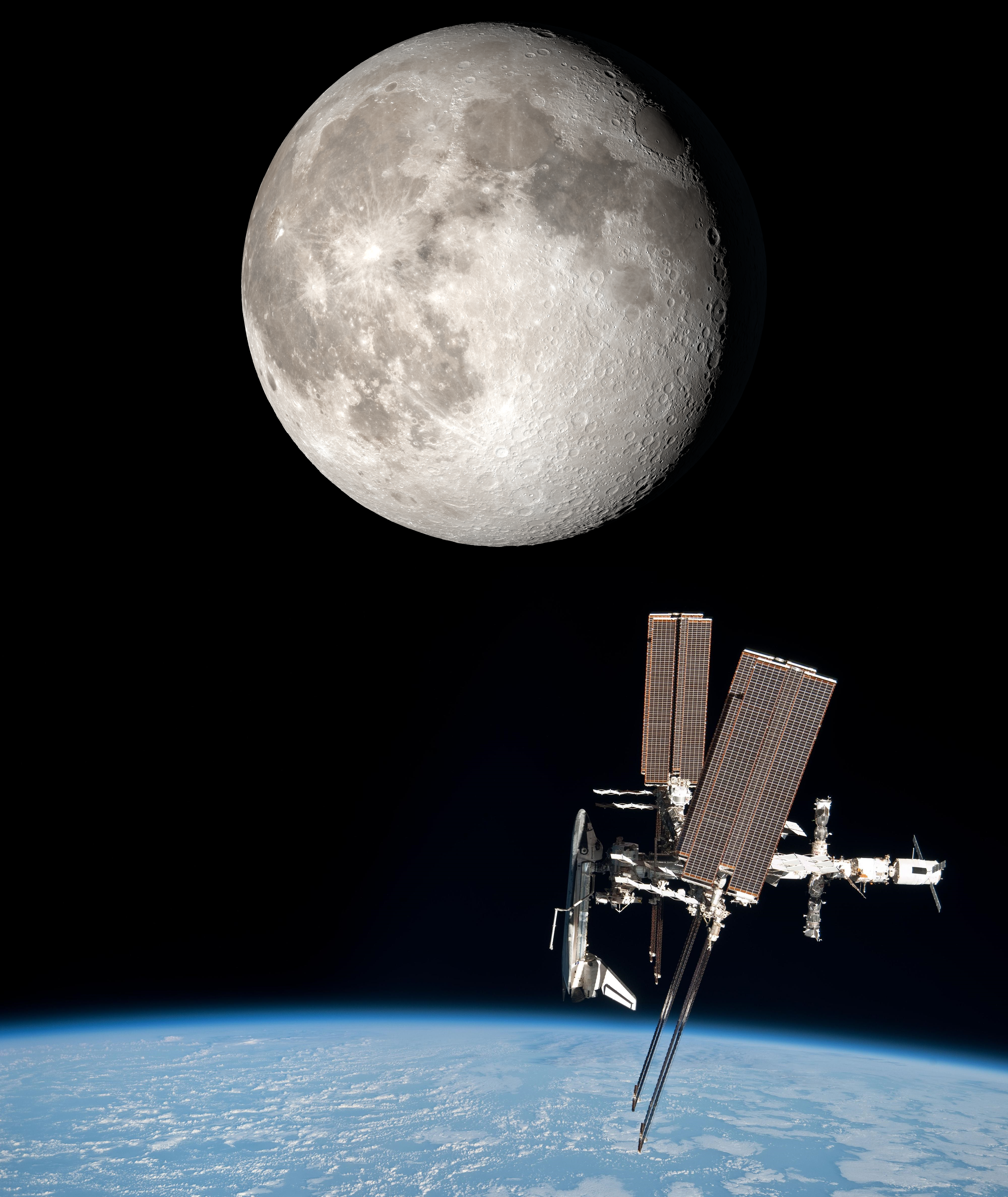 4K Moon and Space Station over Earth HD Phone Wallpaper