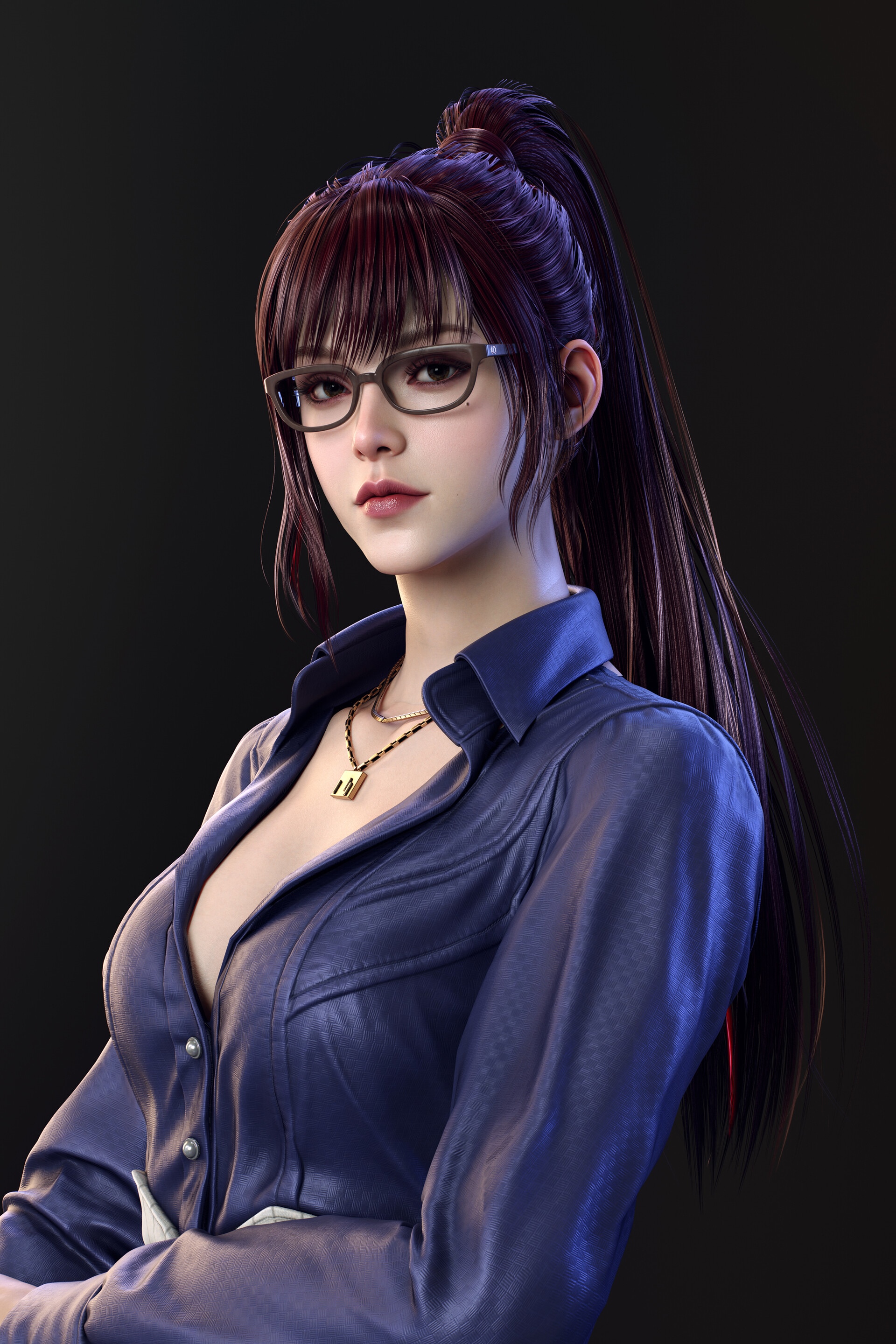 Artwork of a woman with glasses and ponytail HD Phone Wallpaper