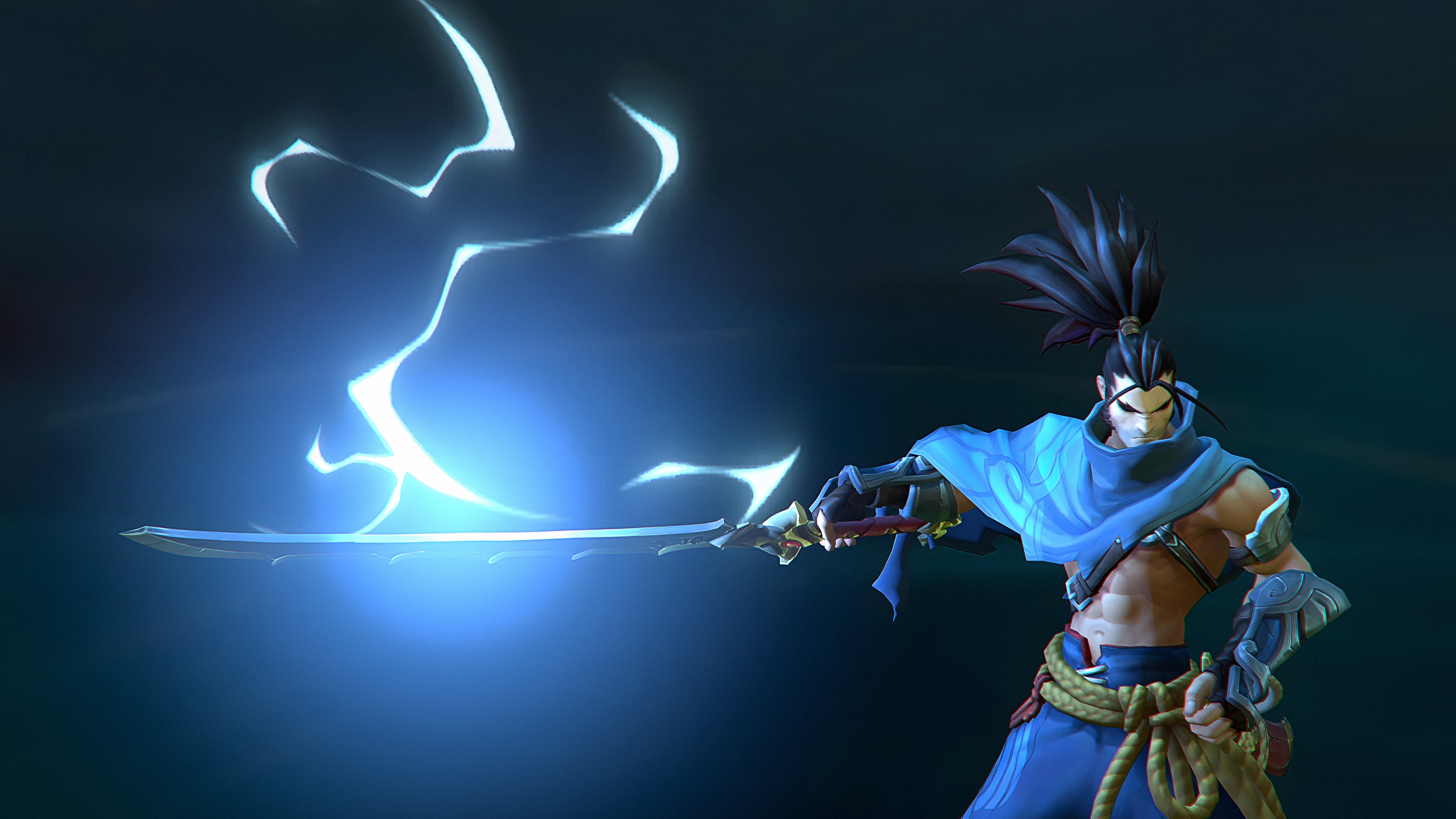 4K Yasuo from League of Legends with lightning sword HD Wallpaper