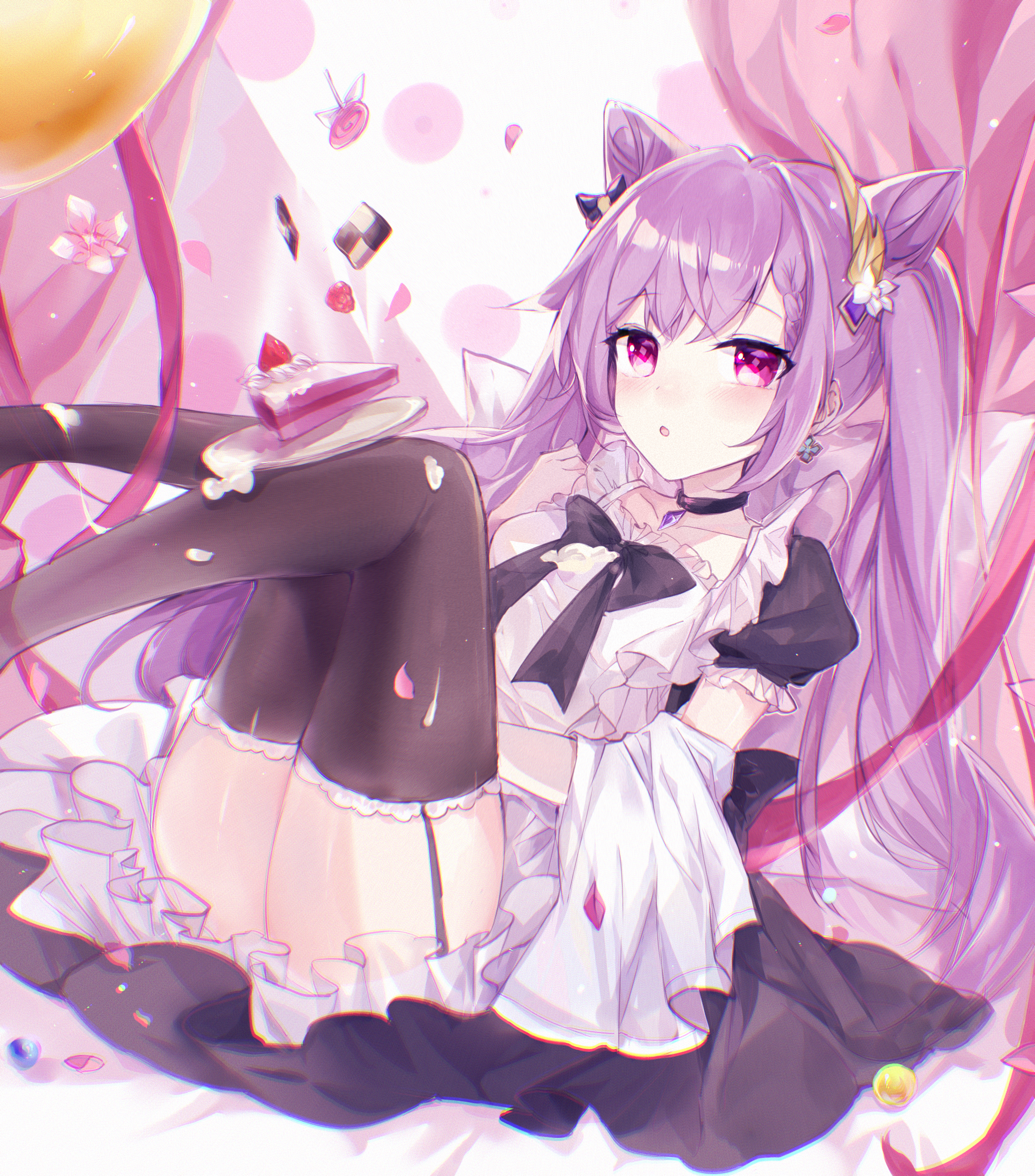 Keqing from Genshin Impact in a maid outfit HD Phone Wallpaper