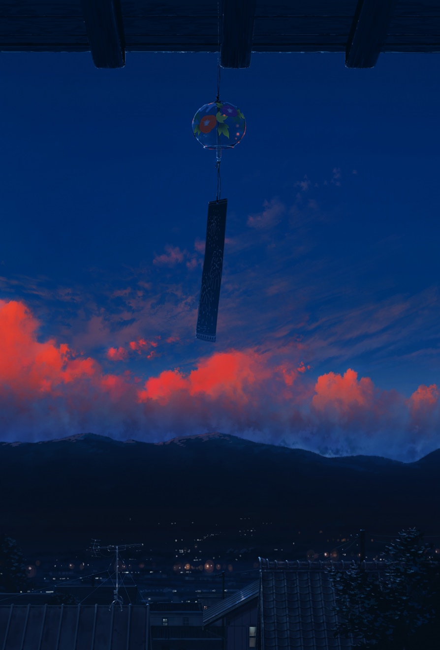 Artwork of a wind chime against a twilight sky HD Phone Wallpaper