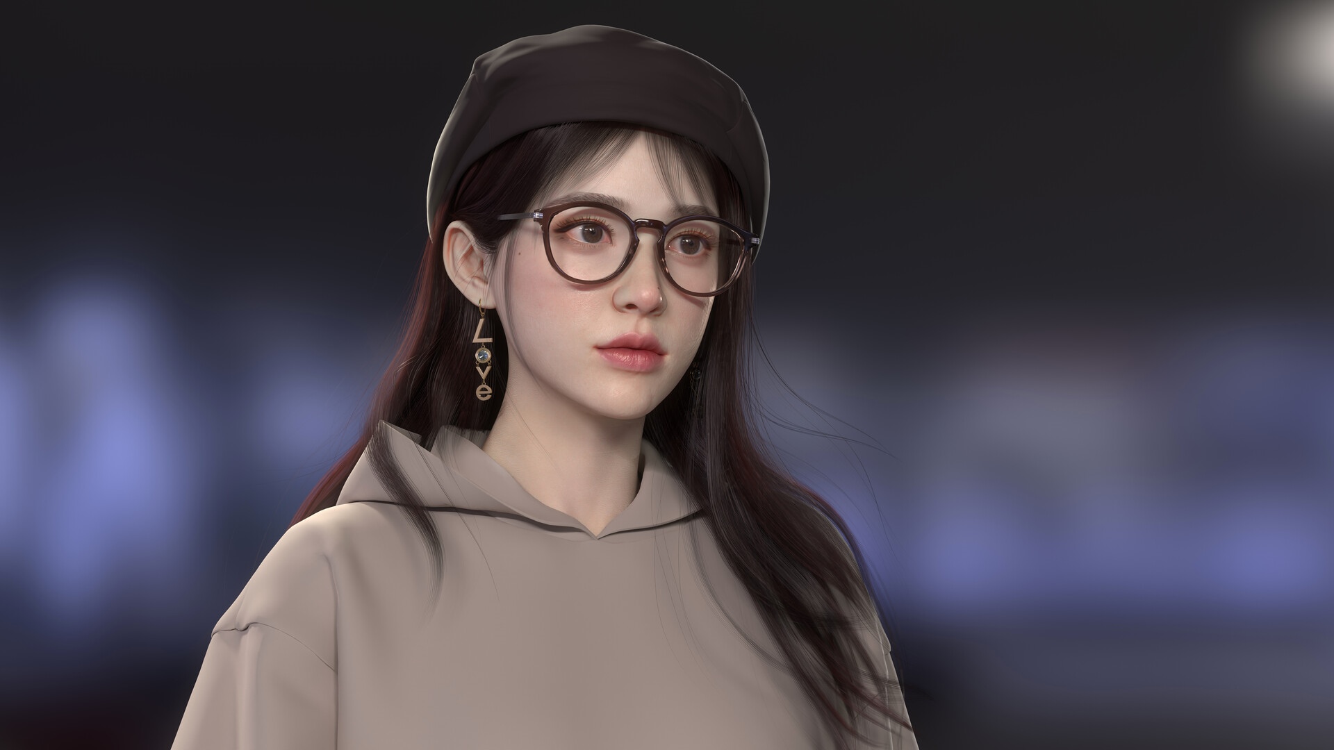 A young woman with glasses and a hat HD Wallpaper