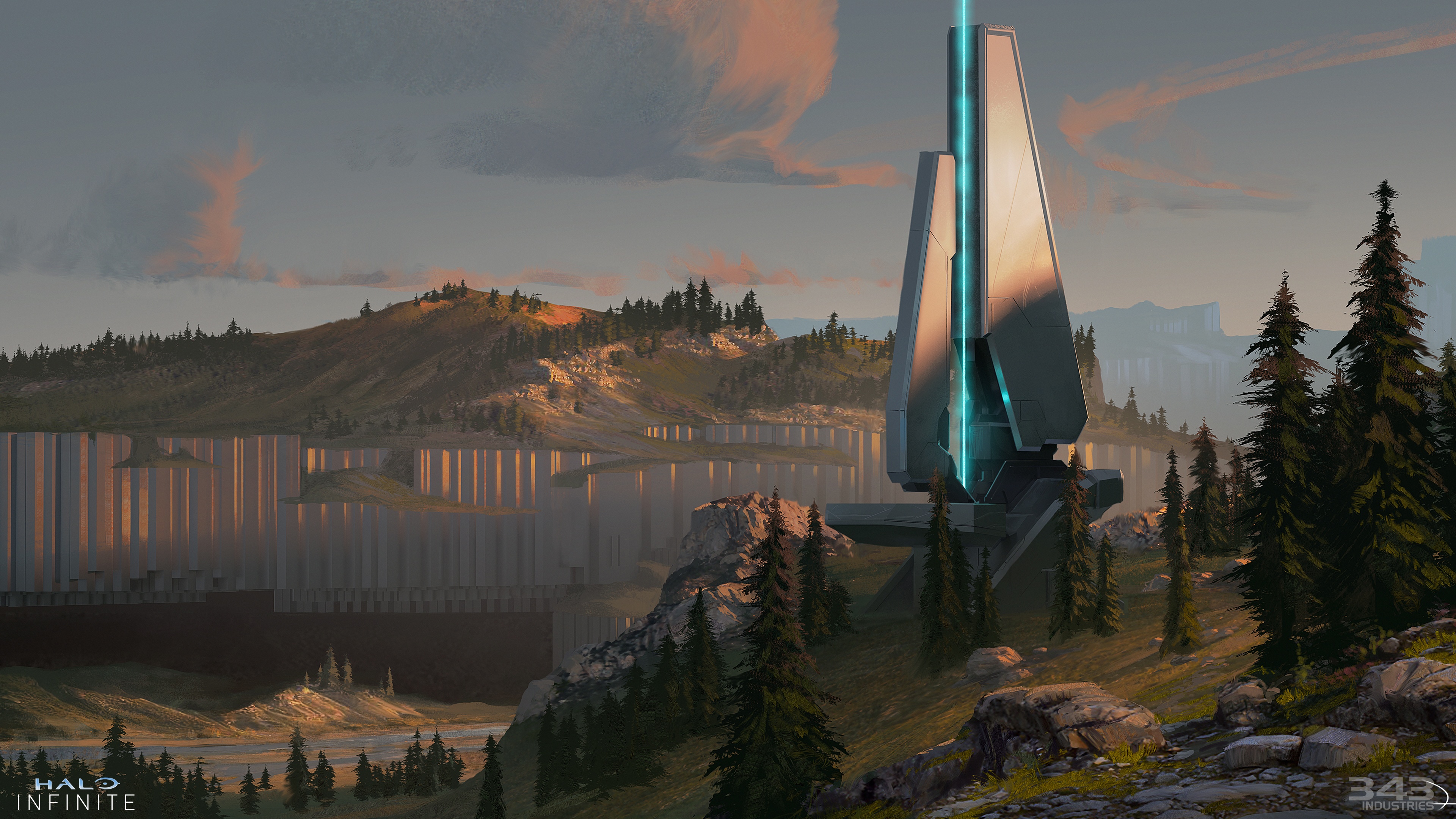 Halo Infinite concept art of a futuristic structure HD Wallpaper
