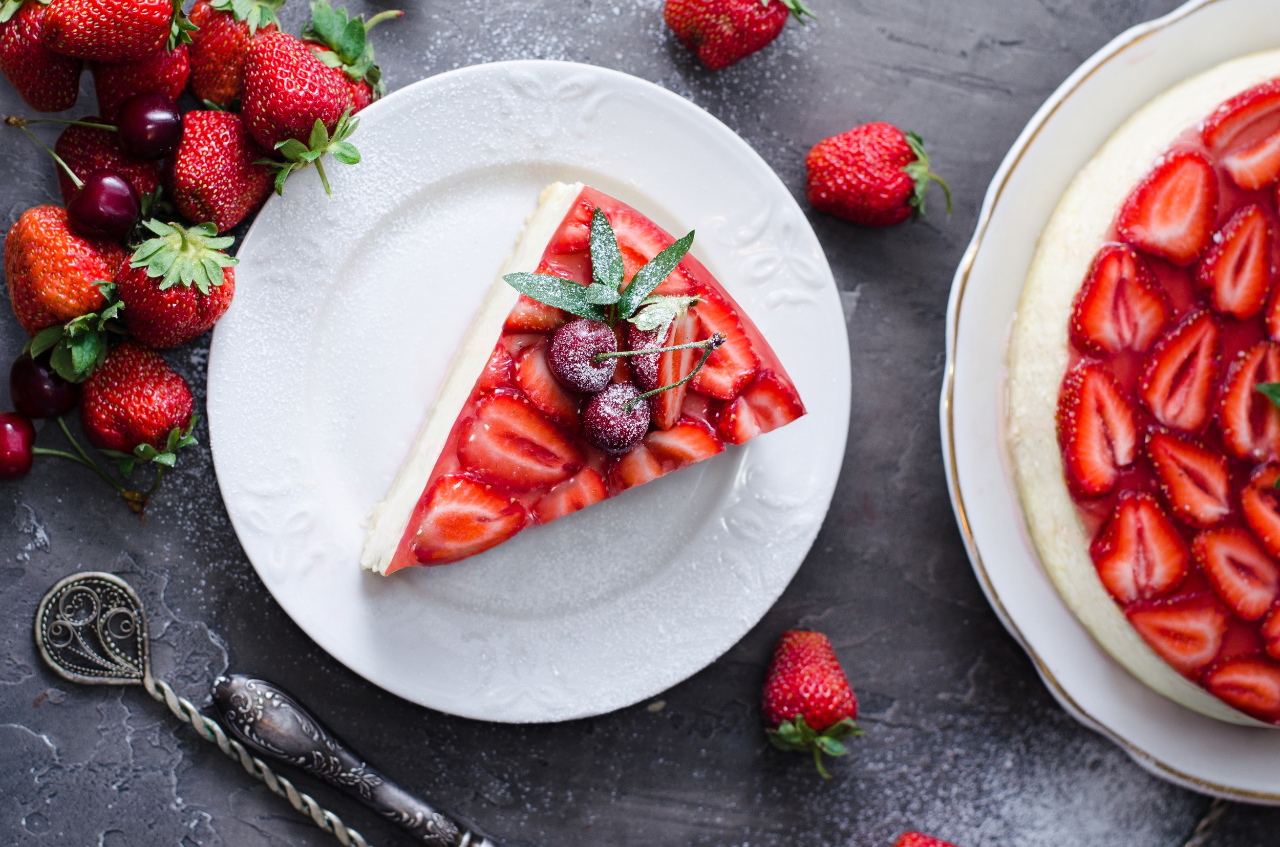 Strawberry and Cherry Cheesecake Slice HD Wallpaper