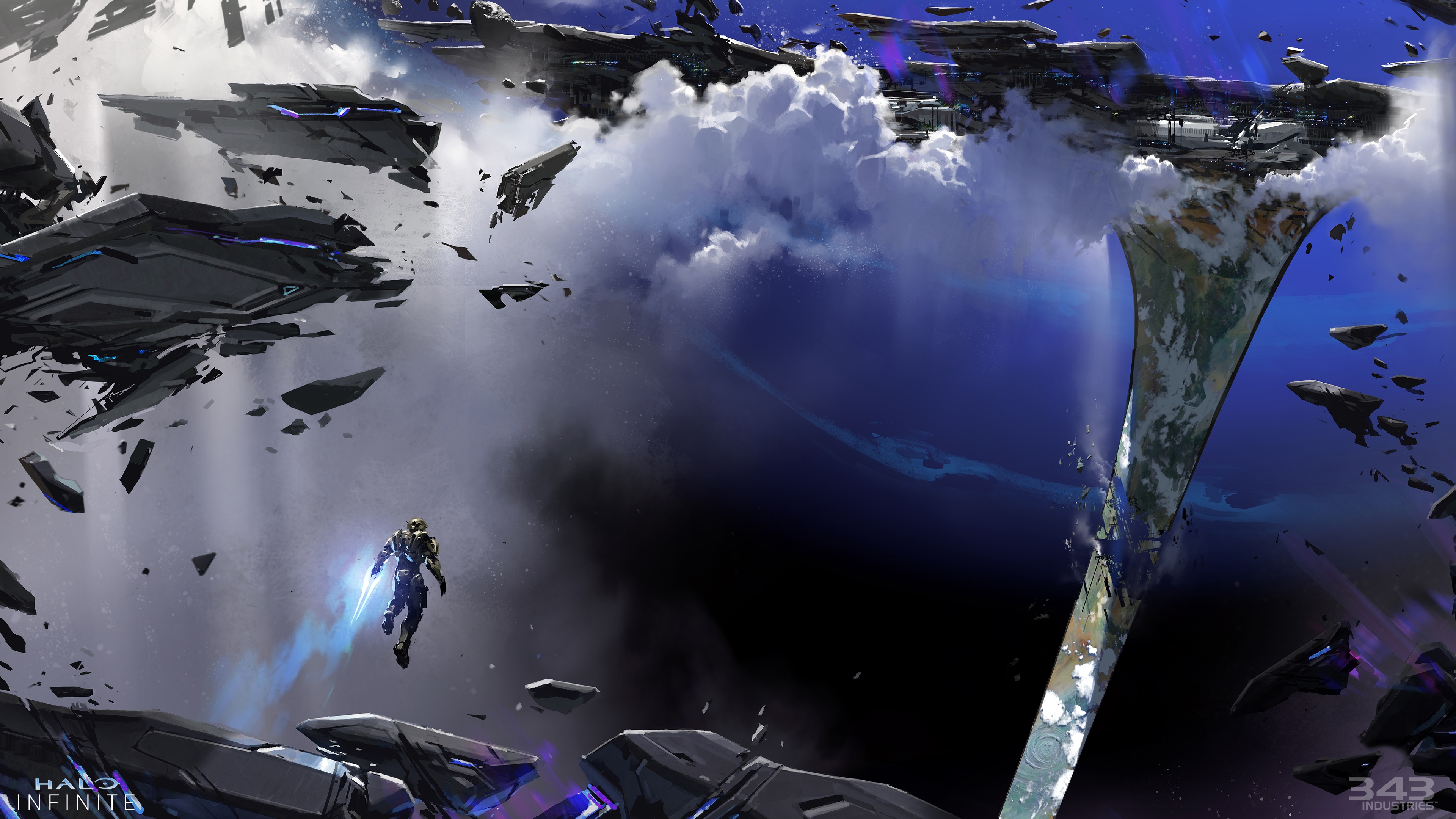 Halo Infinite concept art with Master Chief and UNSC ring HD Wallpaper