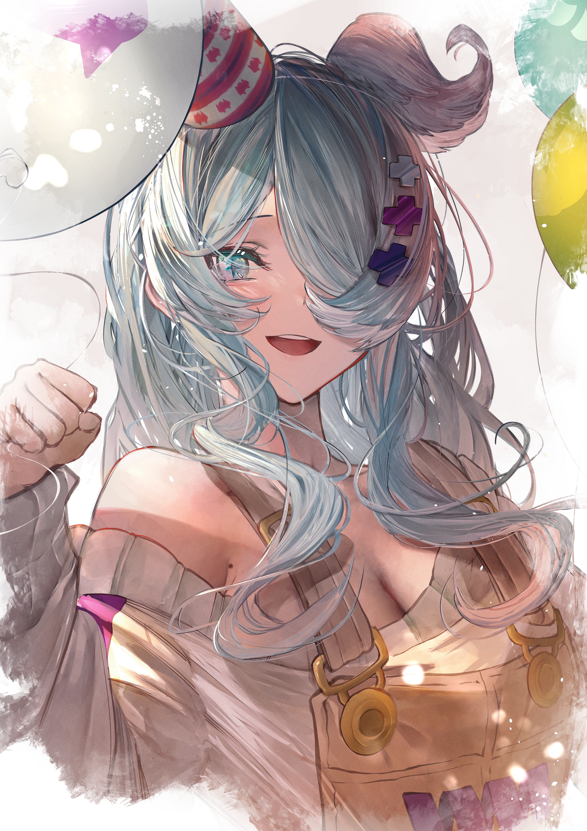 Elira Pendora celebrating with balloons and a party hat HD Phone Wallpaper