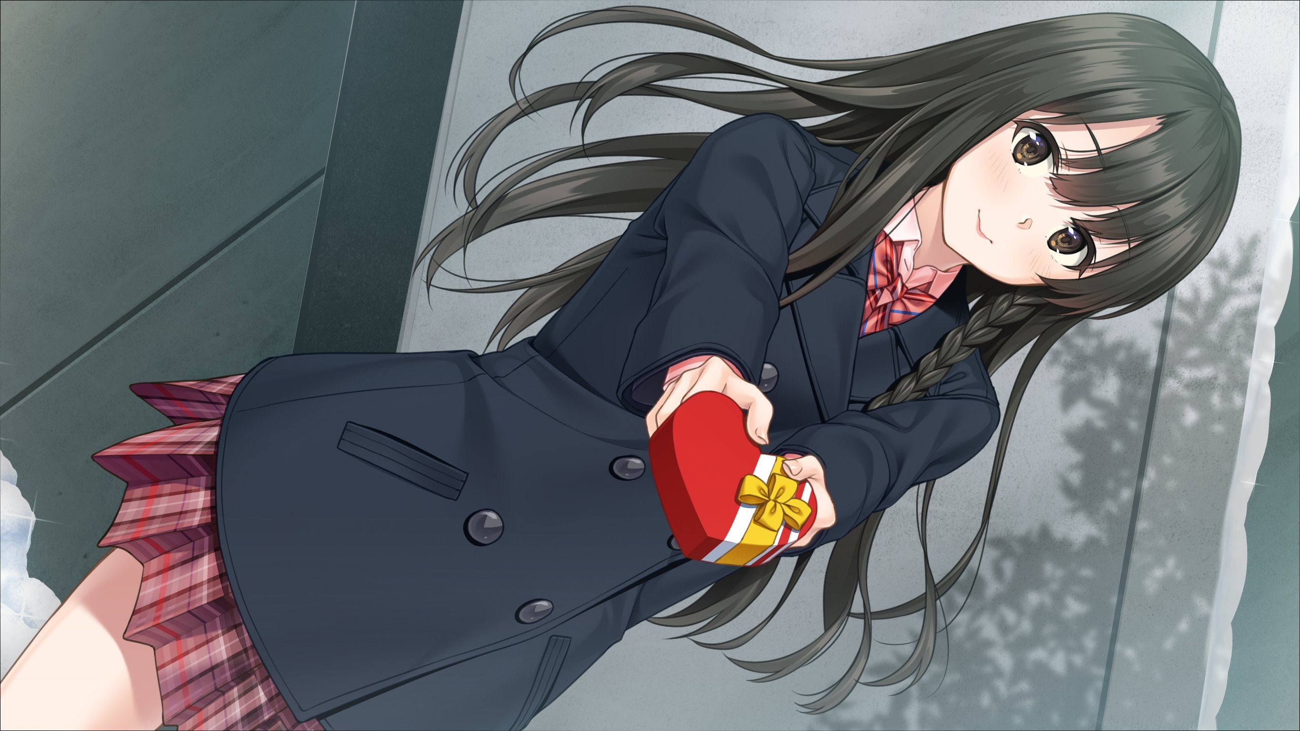 Girl in School Uniform Offers Valentine's Day Chocolate HD Wallpaper