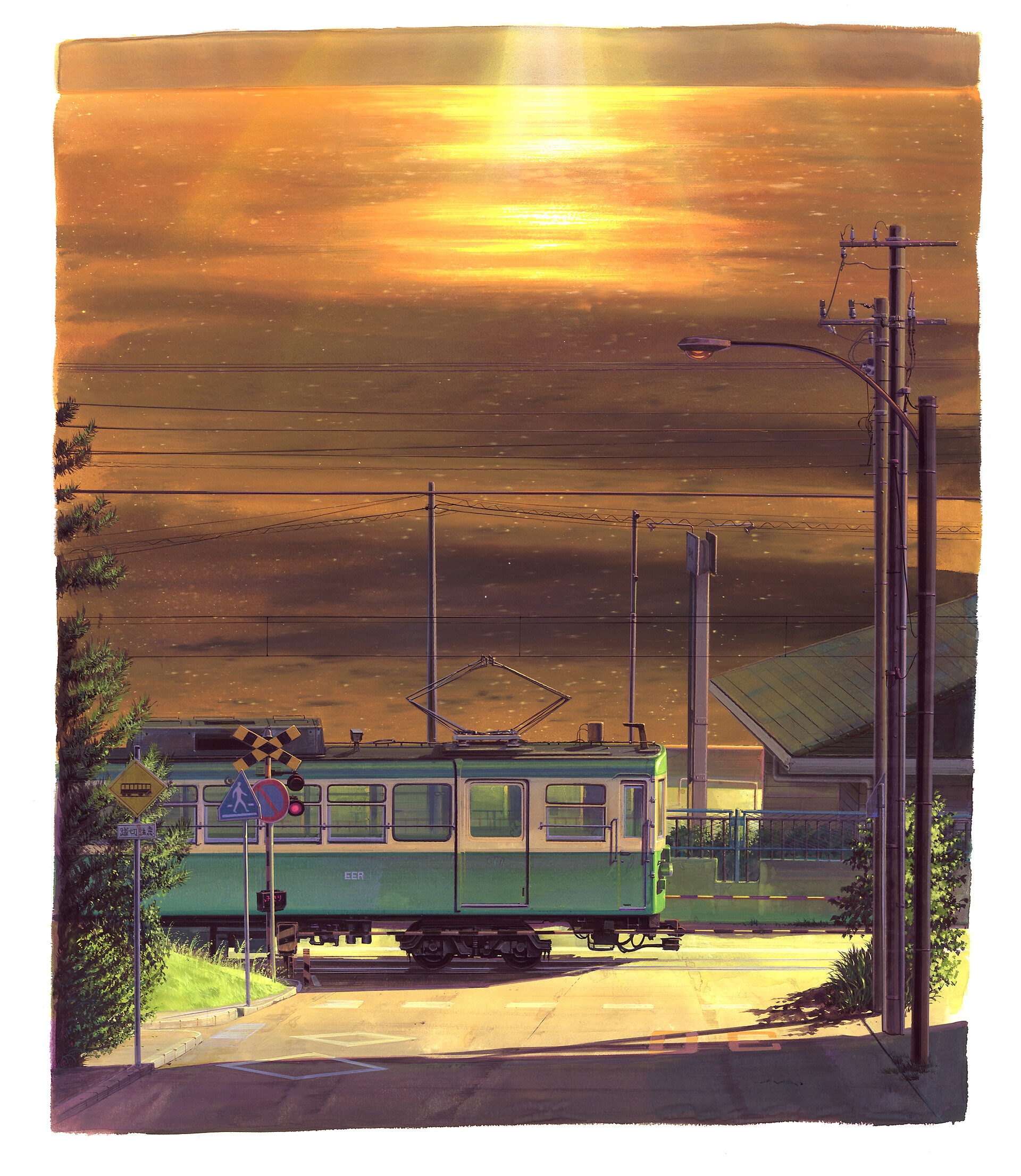 Train crossing at sunset HD Phone Wallpaper