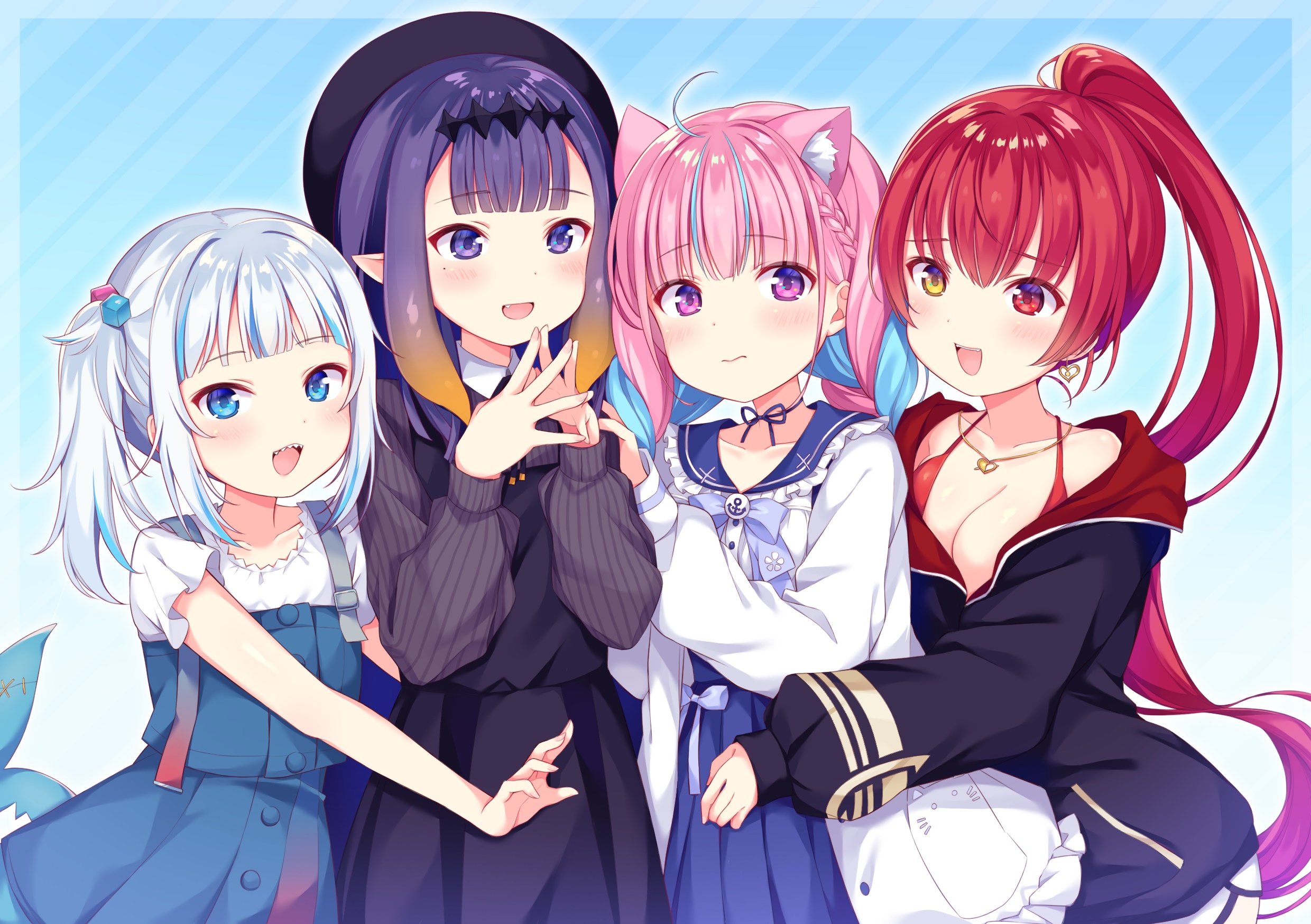 Gawr Gura, Ninomae Inanis, Minato Aqua, and Houshou Marine HD Wallpaper