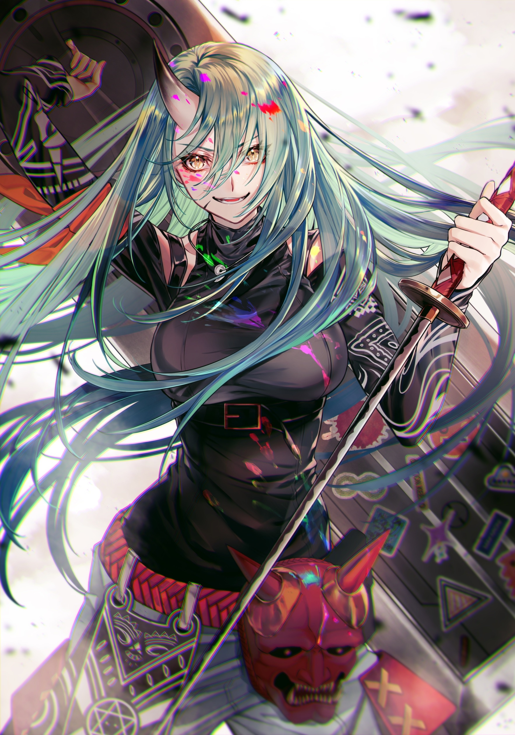 Hoshiguma from Arknights with Oni features and sword HD Phone Wallpaper