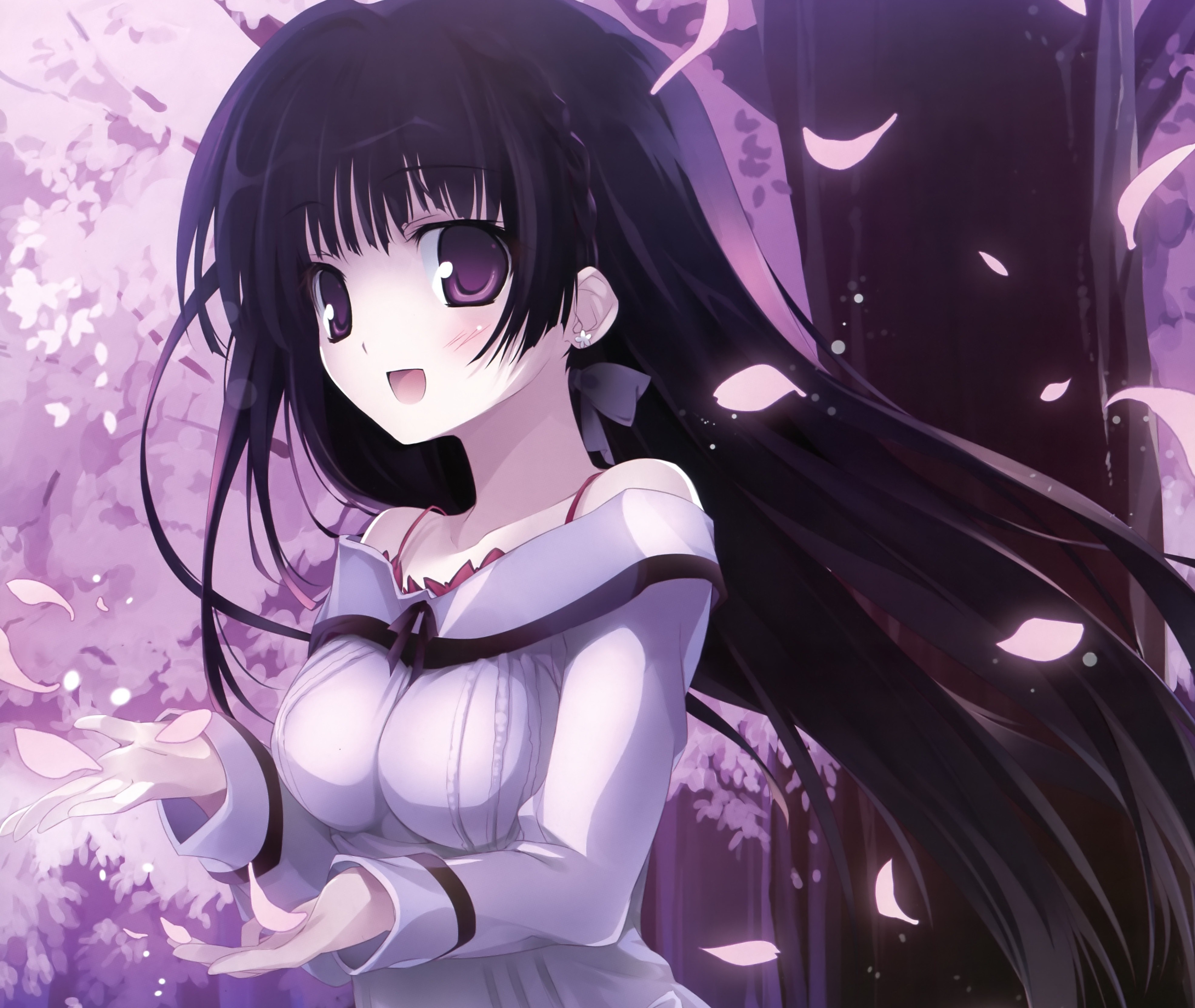 Anime girl with long black hair and purple eyes HD Wallpaper