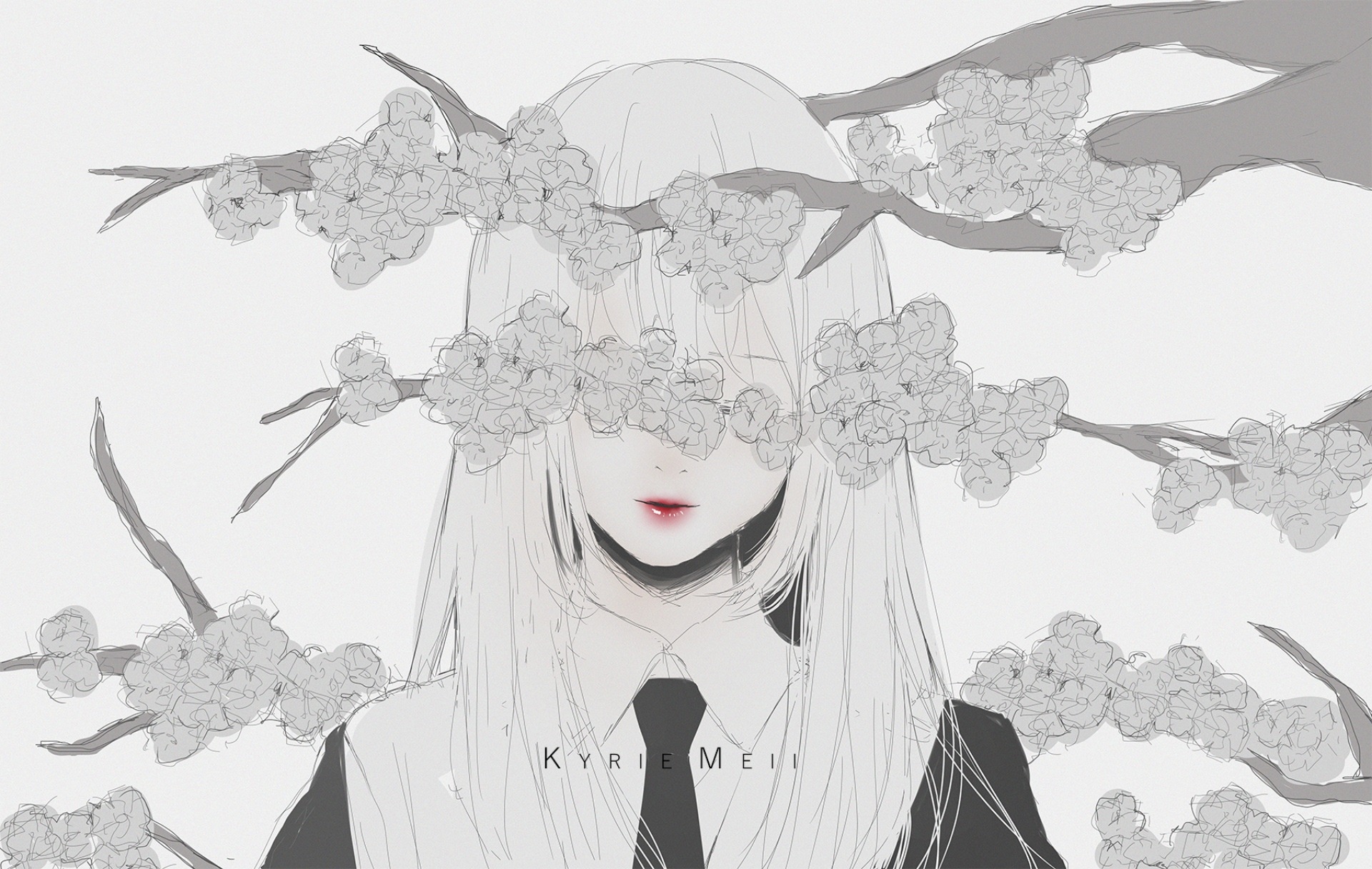 Girl with white hair and flowers HD Wallpaper