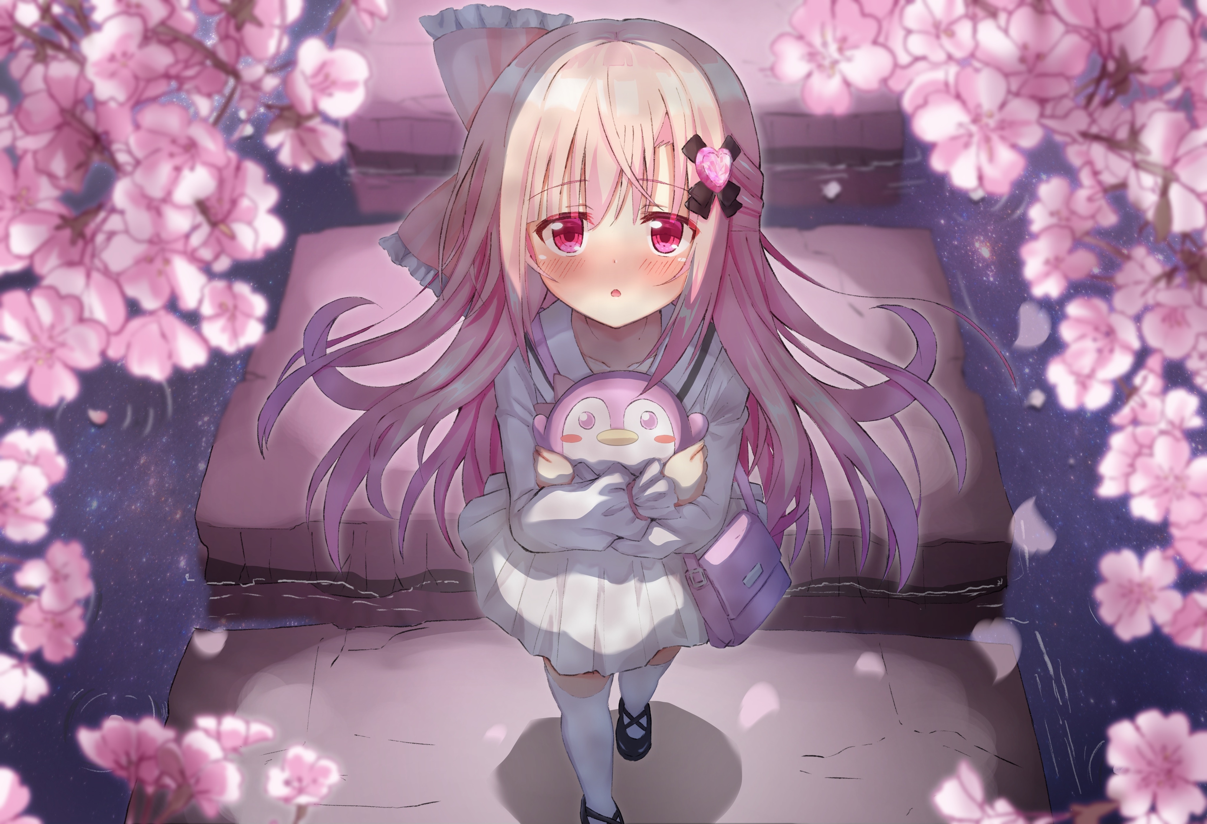4K Original Characters with Pink Cherry Blossoms HD Wallpaper