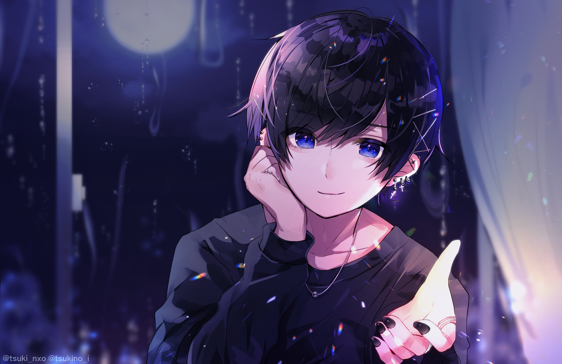 Anime boy with blue eyes and black hair HD Wallpaper