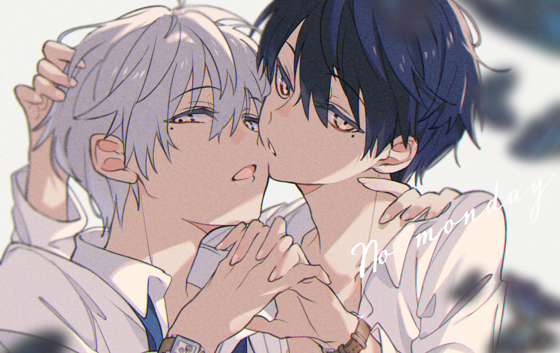 Two anime boys in a close embrace HD Wallpaper