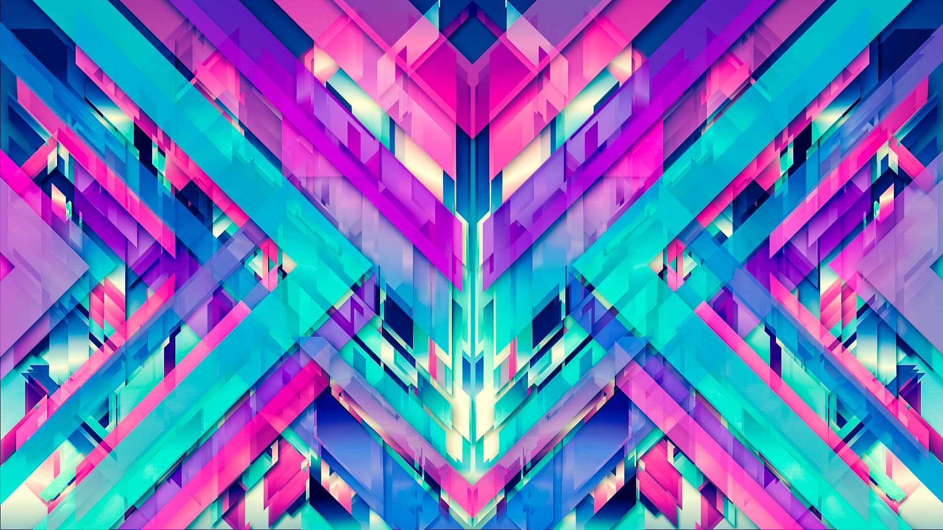 Symmetrical abstract geometric pattern with pink and blue. HD Wallpaper