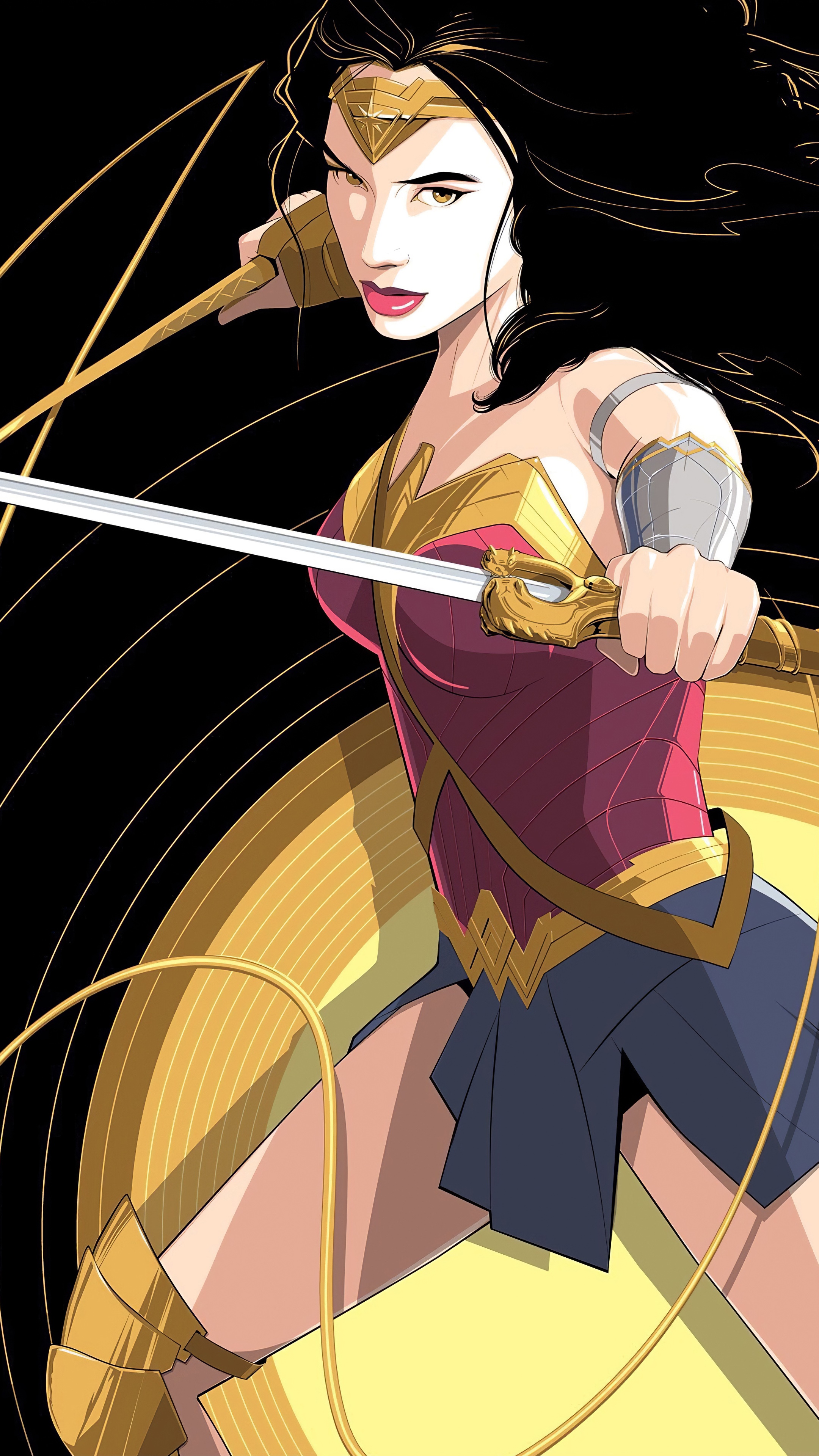 Wonder Woman holding a sword and lasso HD Phone Wallpaper