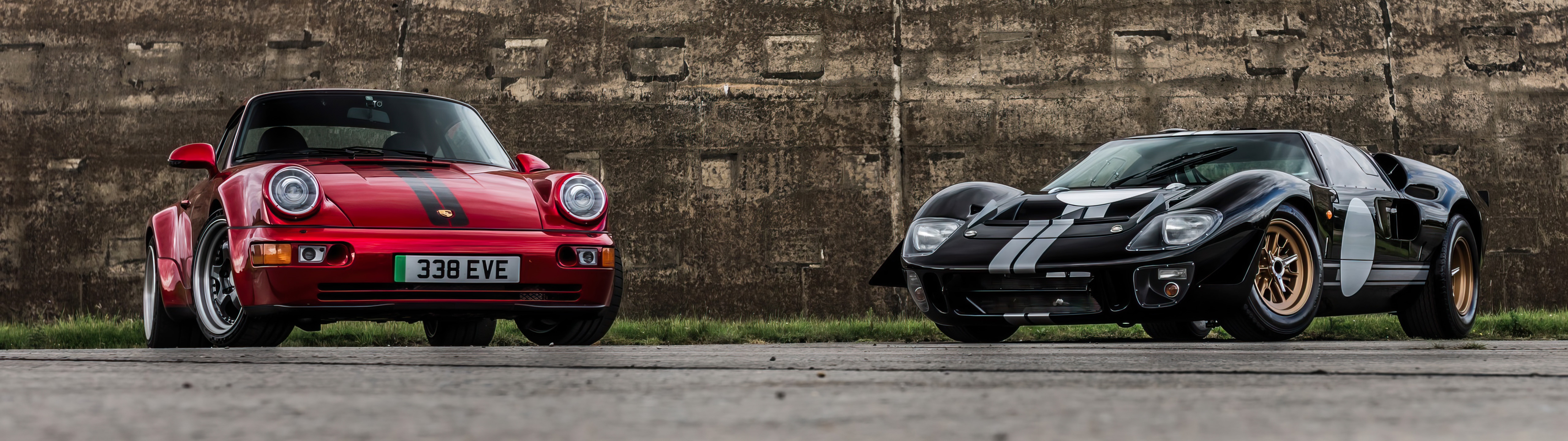 Red Porsche 964 and Black Ford GT40 HD Wallpaper