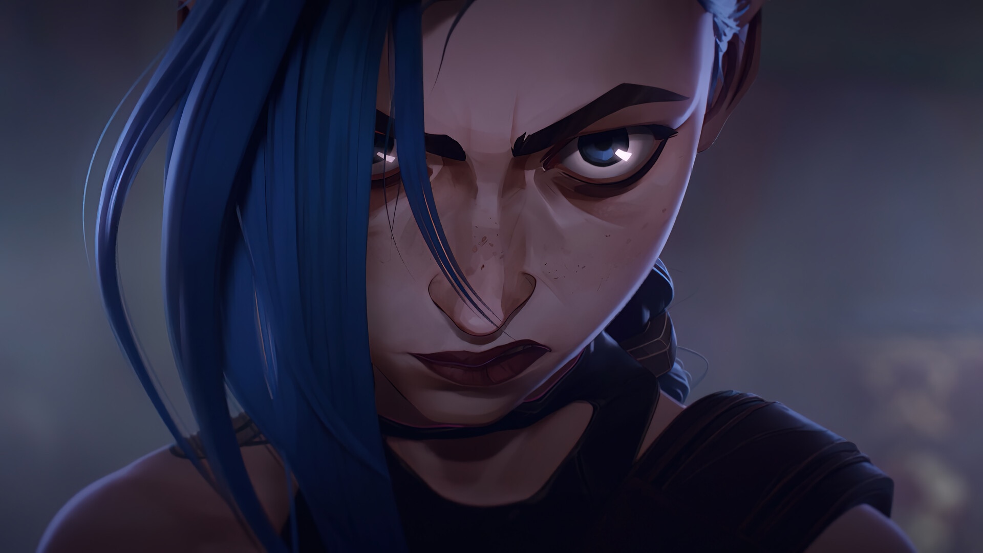 Jinx from Arcane with blue hair and eyes HD Wallpaper