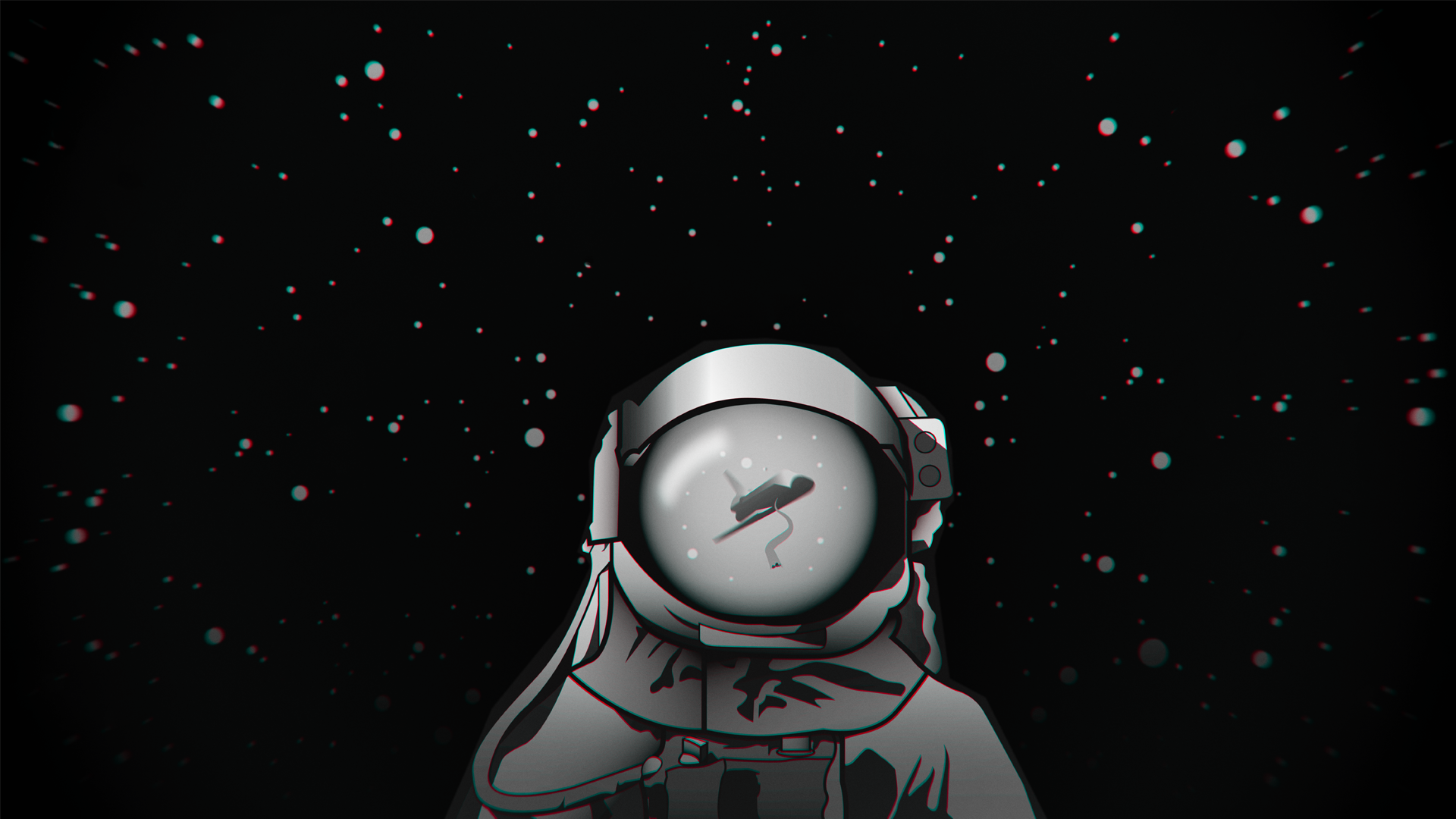 Astronaut in space with stars and a shuttle reflection HD Wallpaper
