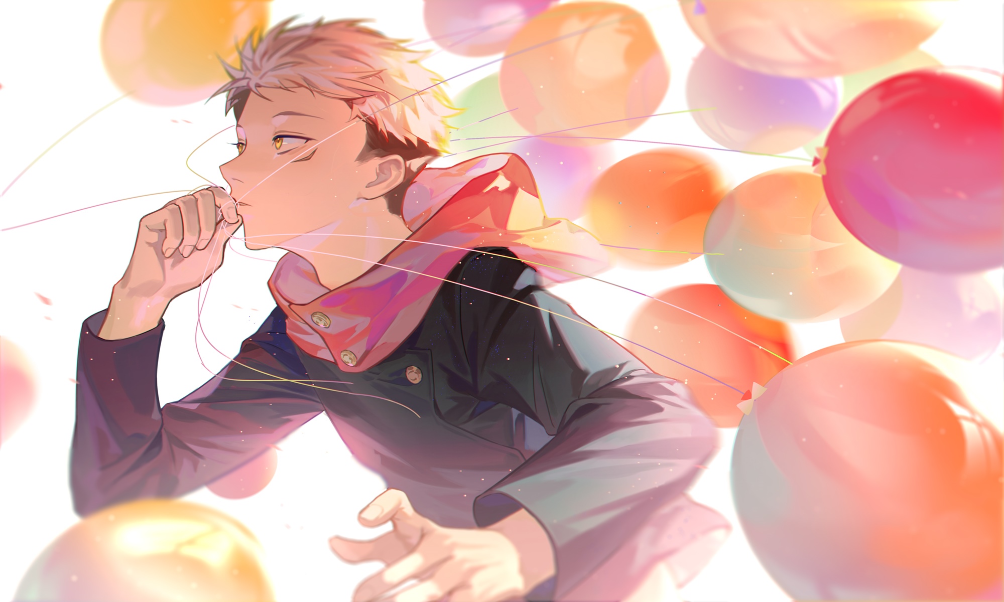 Yuji Itadori surrounded by colorful balloons HD Wallpaper