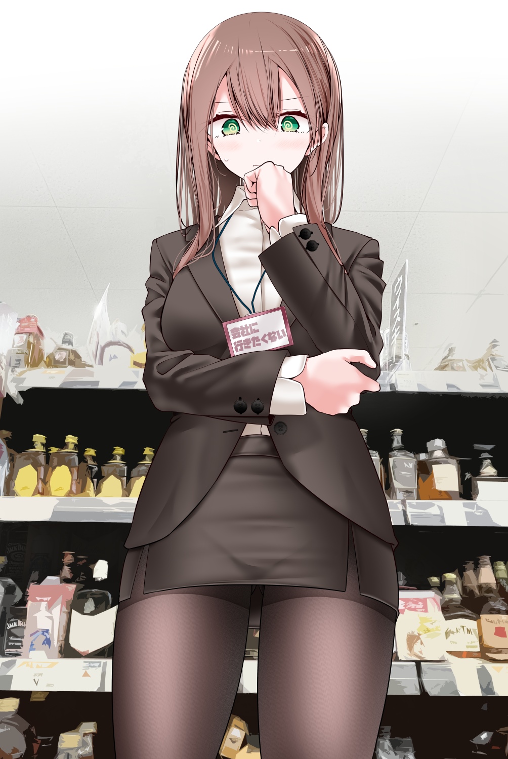 Office girl in suit with green eyes in a store HD Phone Wallpaper