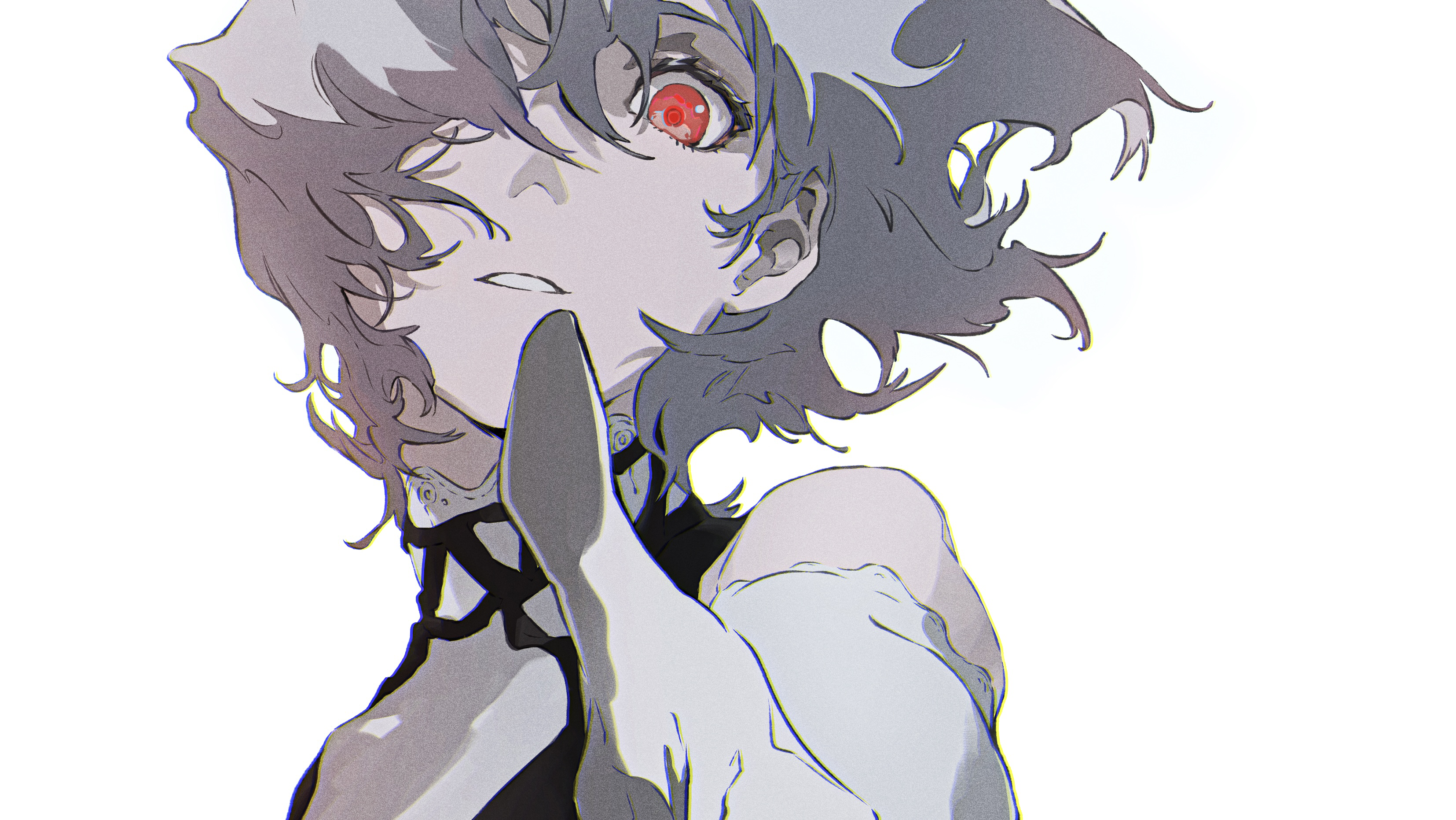 Anime character with gray hair and red eyes HD Wallpaper