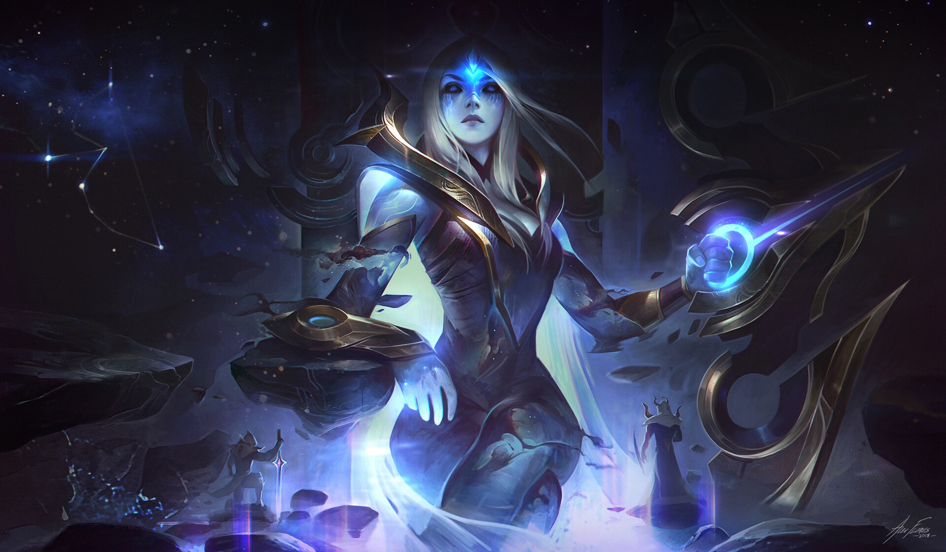 Ashe from League of Legends in a cosmic setting HD Wallpaper