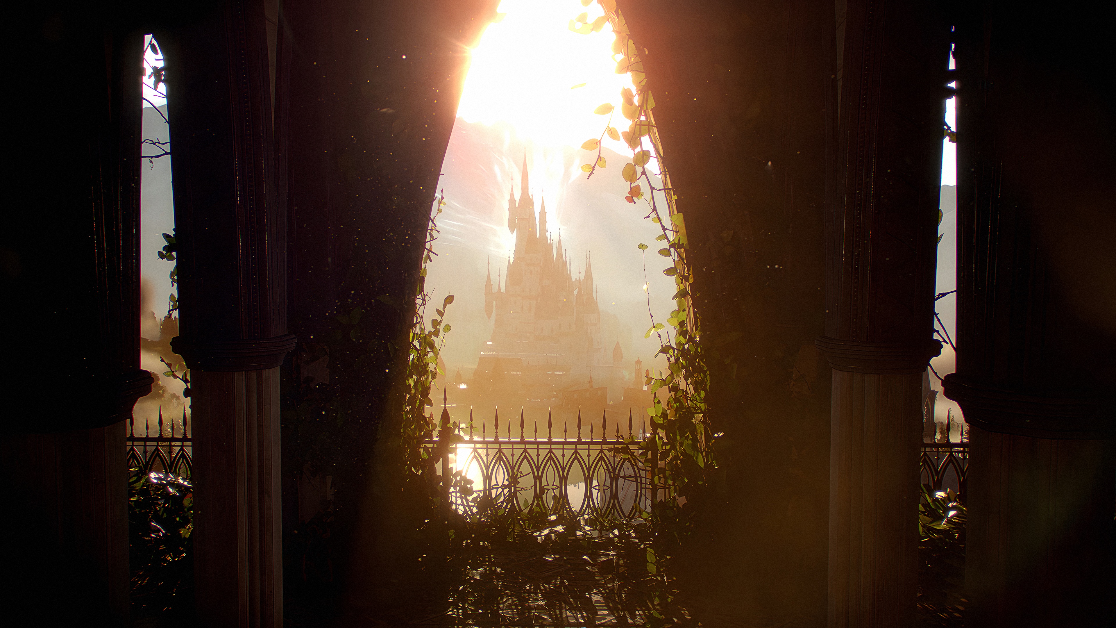 Dragon Age castle with sunbeams HD Wallpaper