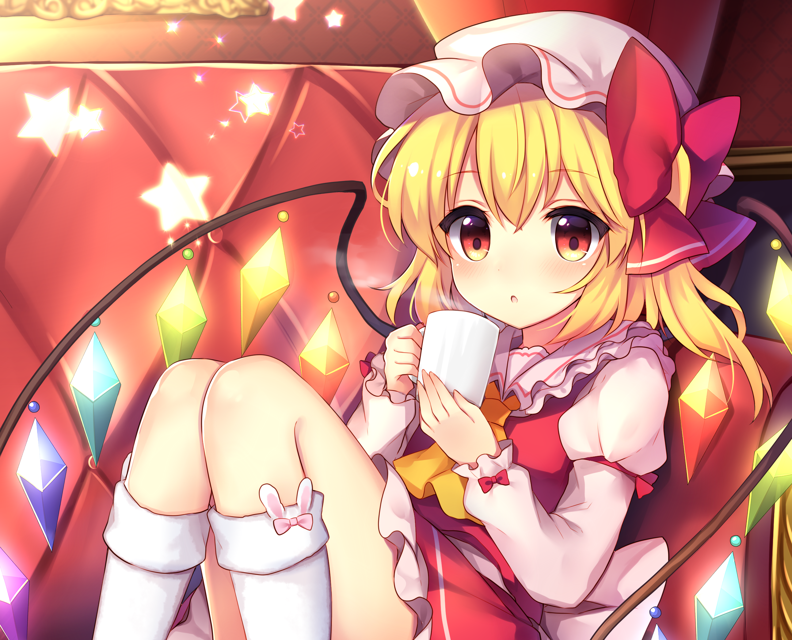 Flandre Scarlet from Touhou holding a mug HD Wallpaper