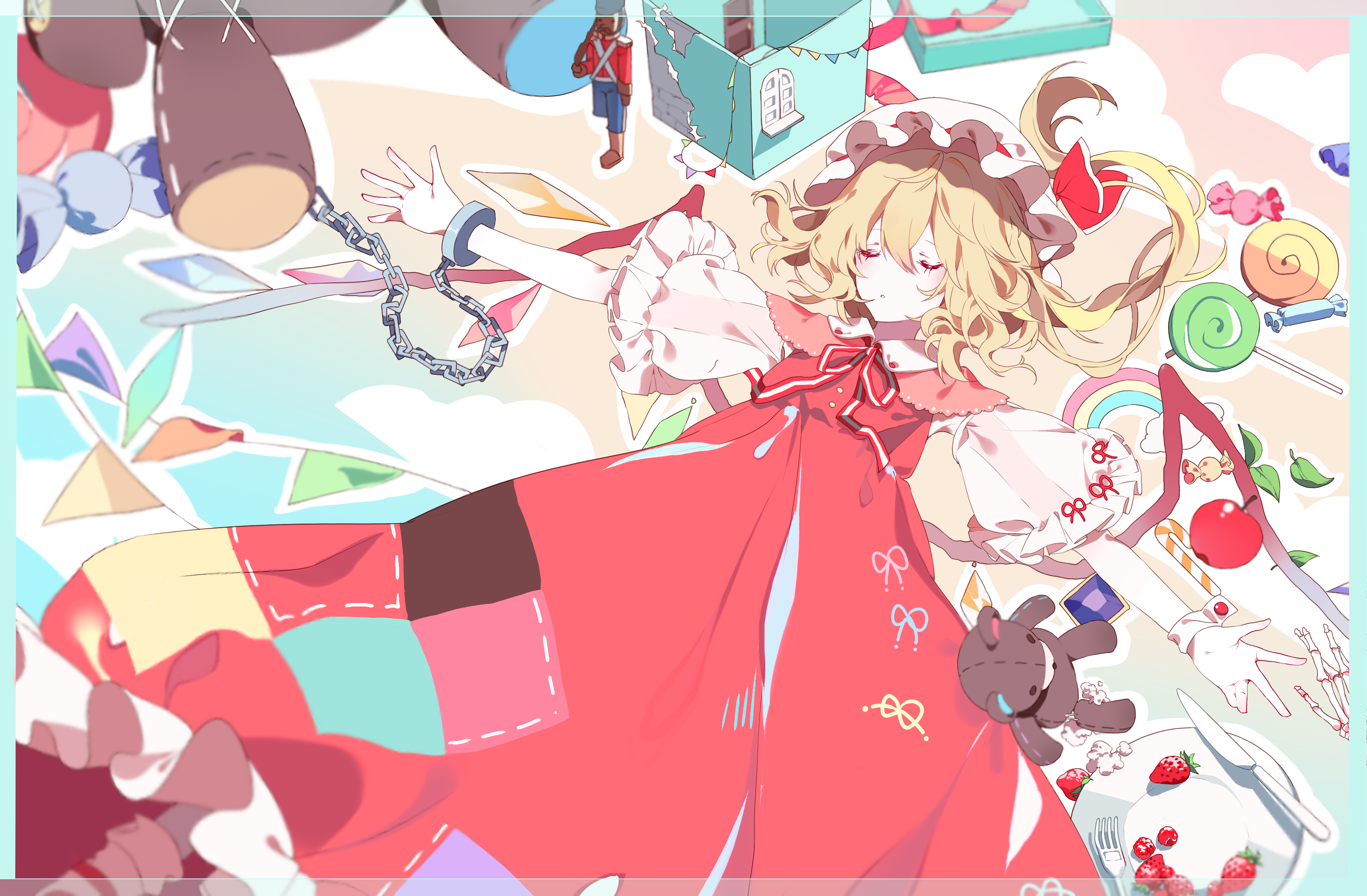 Flandre Scarlet in a red dress with chains HD Wallpaper